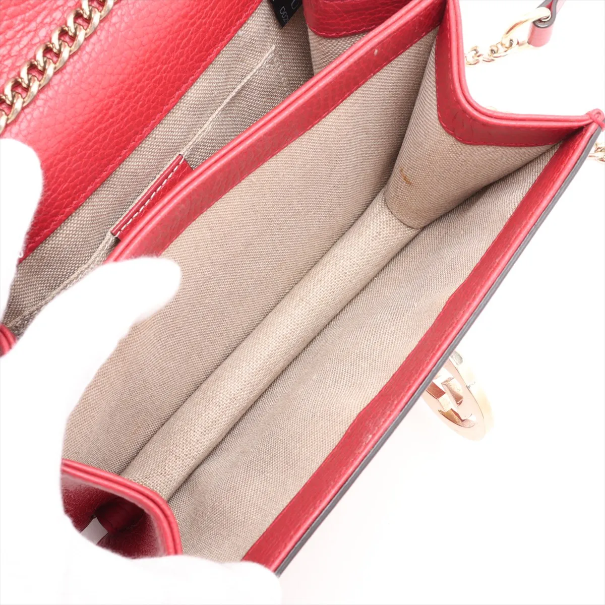 Interlocking G Leather Chain Shoulder Bag, Red, 510304 (Outlet) — view 6