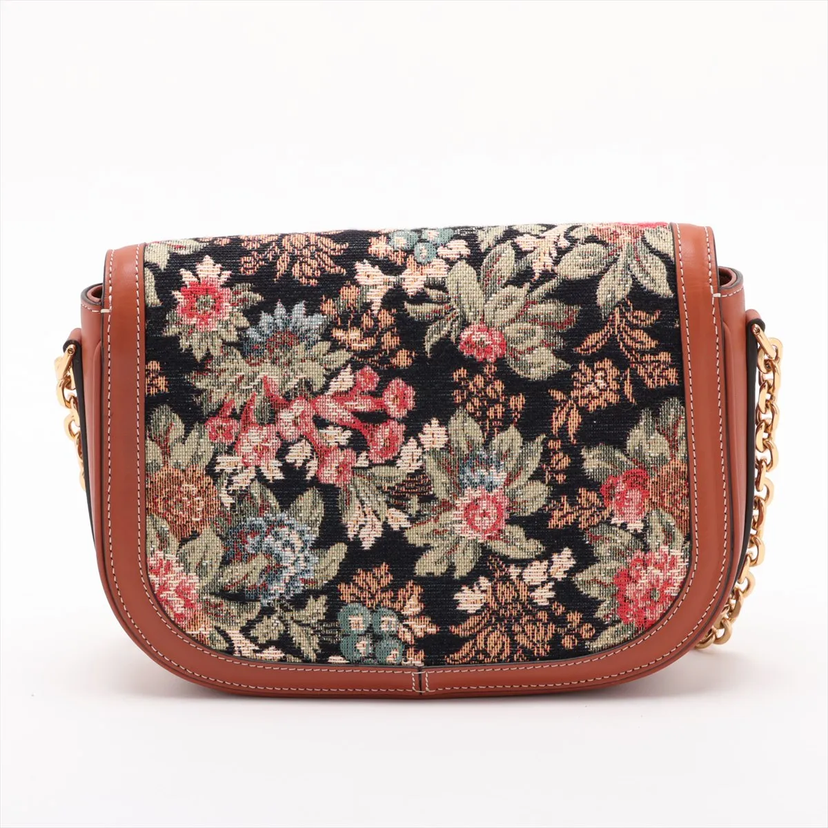 Triomphe Canvas x Leather Chain Shoulder Bag, Black x Brown — view 2