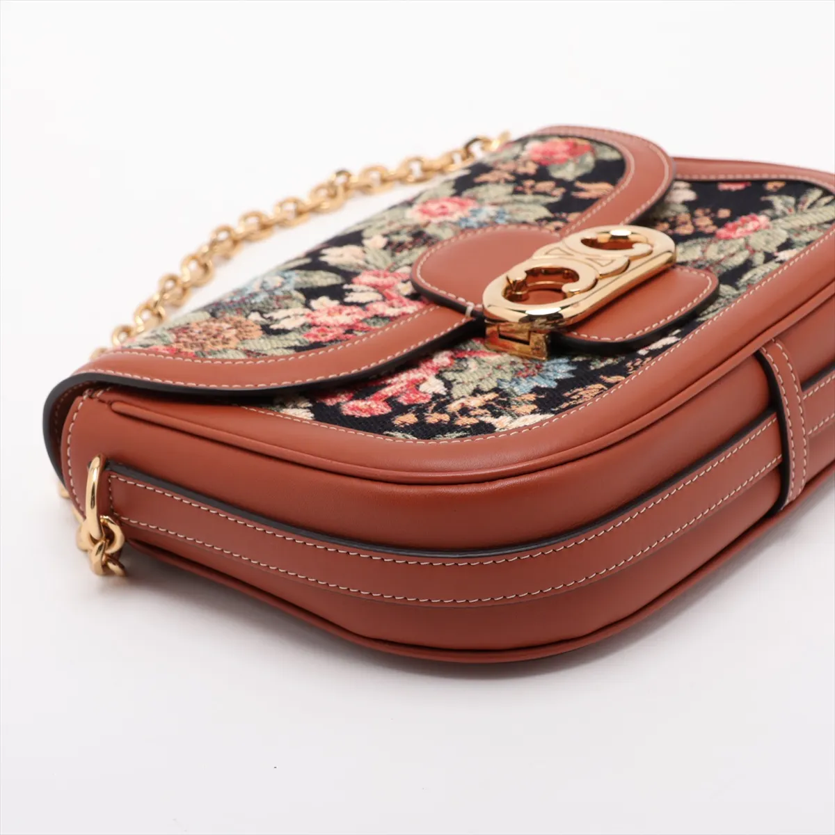 Triomphe Canvas x Leather Chain Shoulder Bag, Black x Brown — view 4