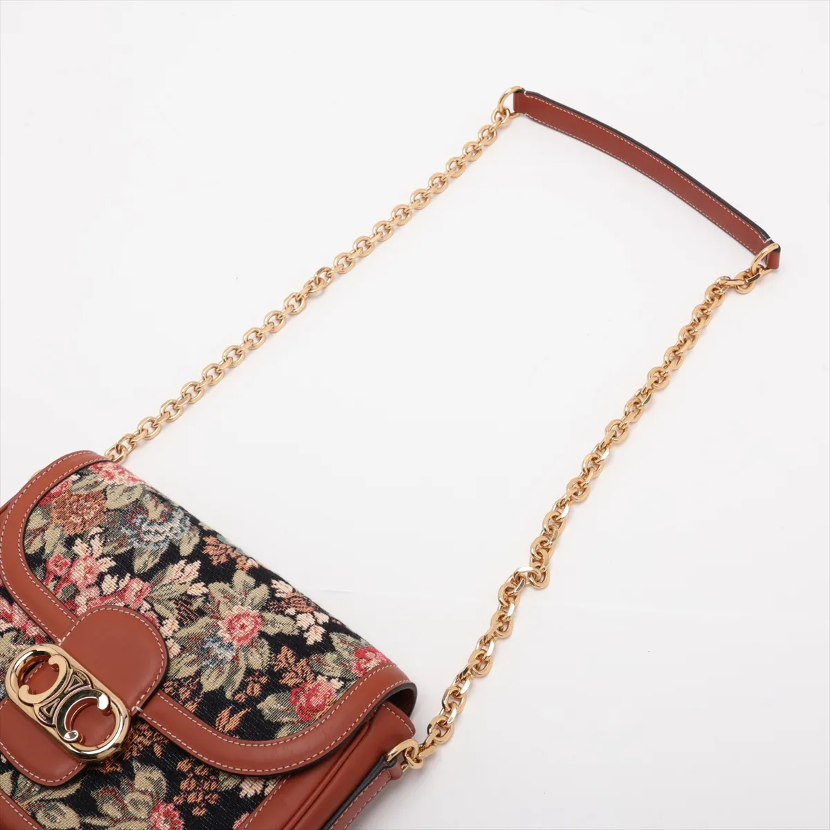 Triomphe Canvas x Leather Chain Shoulder Bag, Black x Brown — view 5