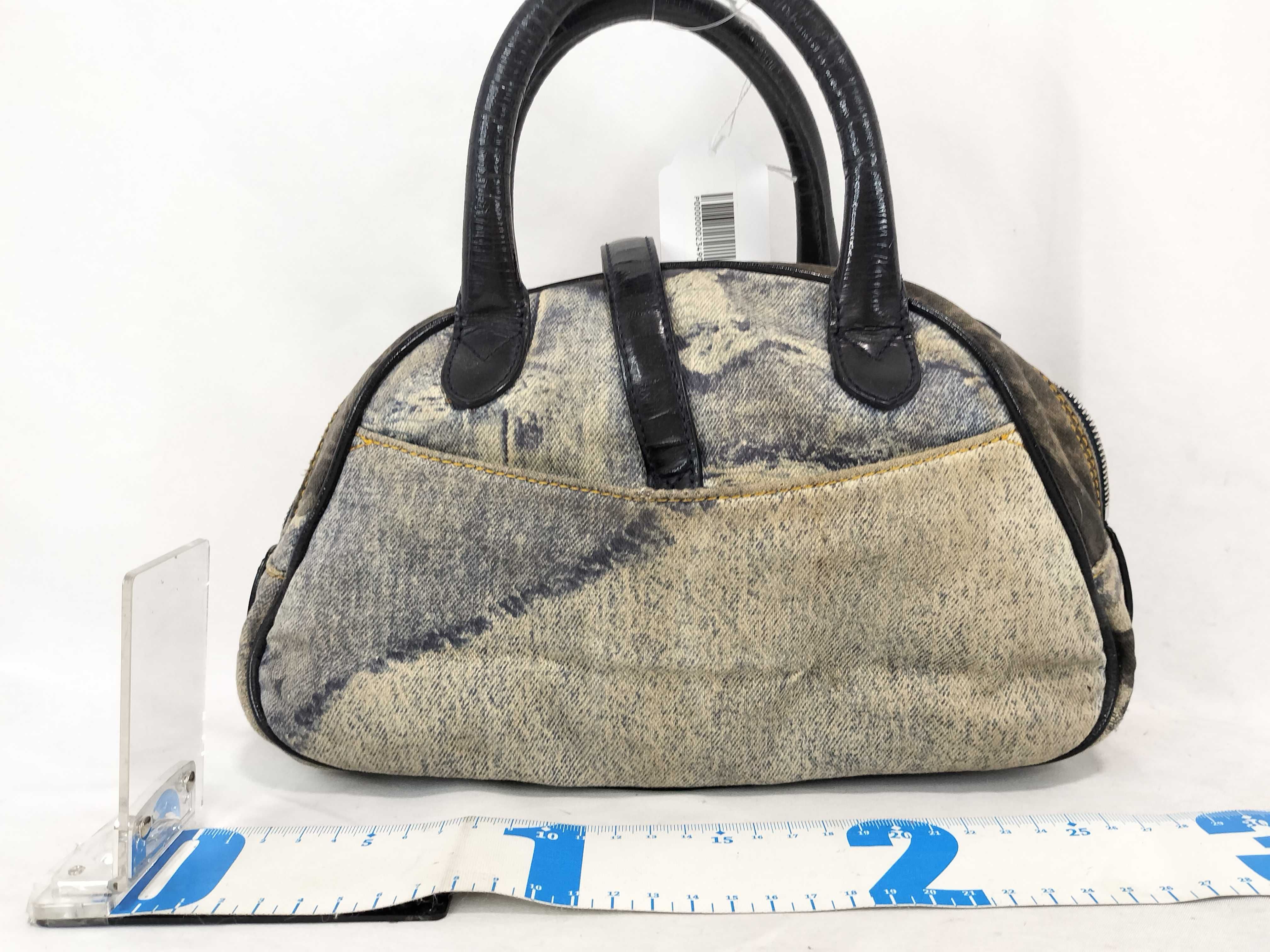 FR-Christian Double Saddle Denim × Patent Leather Handbag Blue — view 2