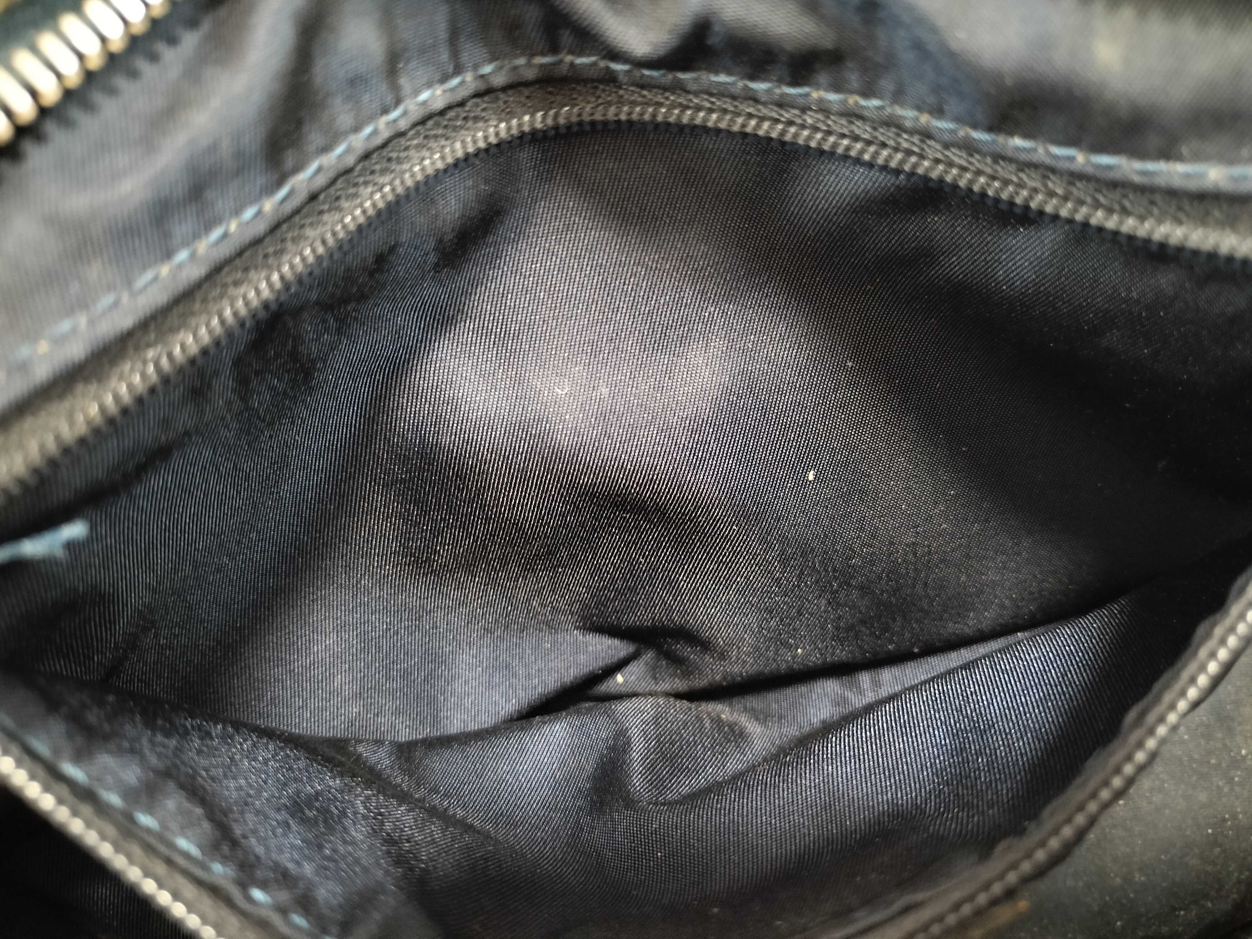 FR-Christian Double Saddle Denim × Patent Leather Handbag Blue — view 11