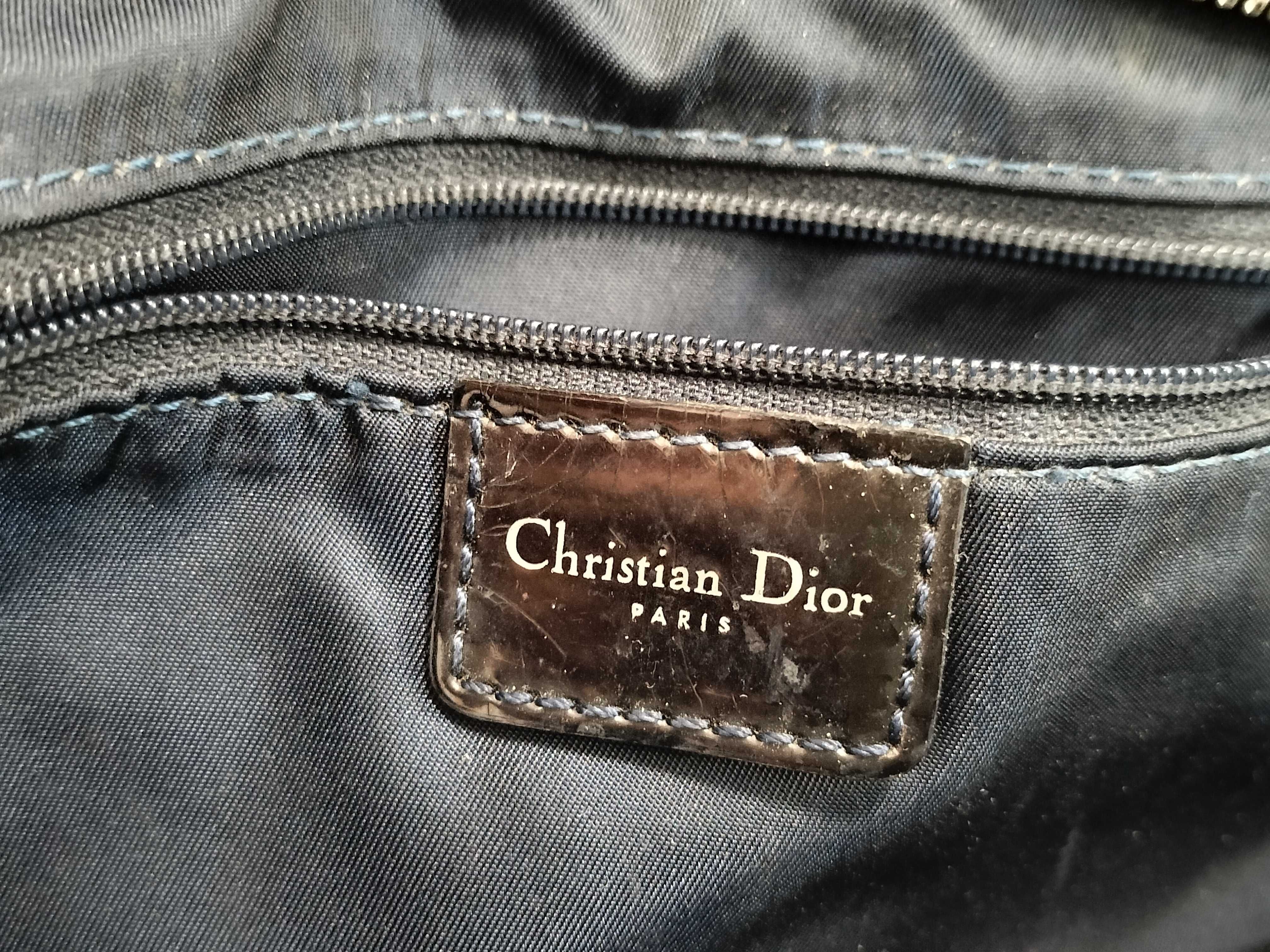 FR-Christian Double Saddle Denim × Patent Leather Handbag Blue — view 12