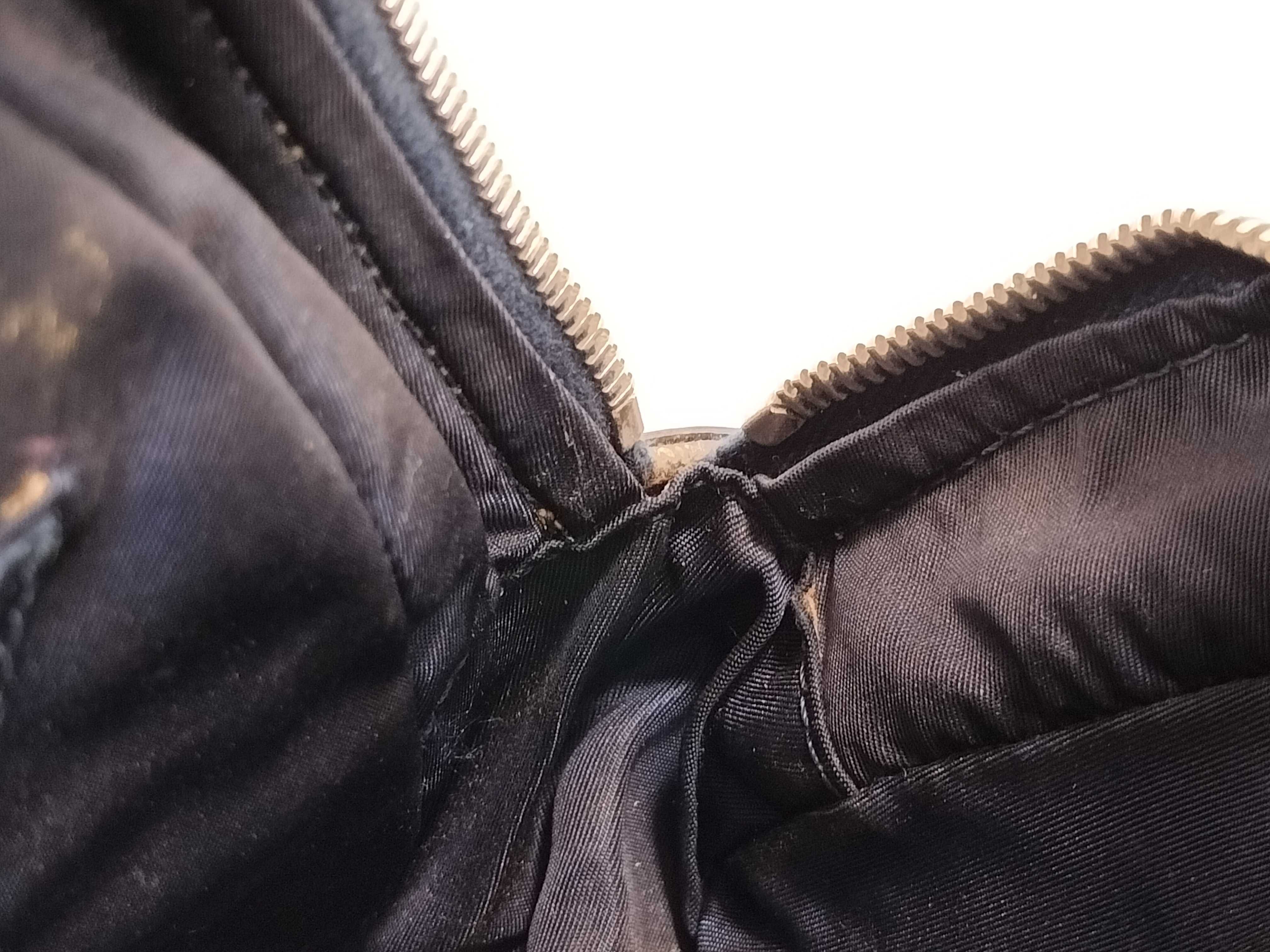 FR-Christian Double Saddle Denim × Patent Leather Handbag Blue — view 9