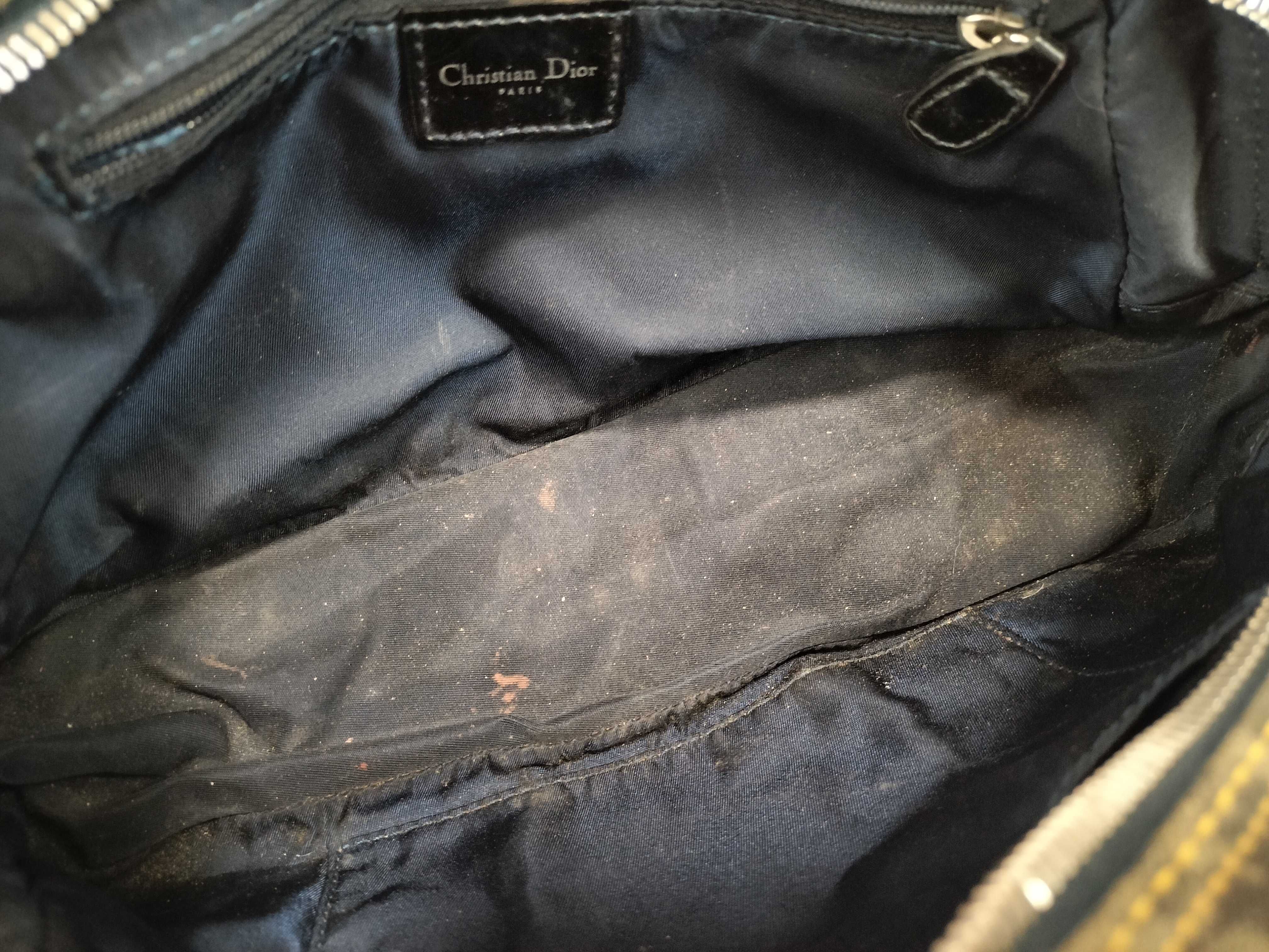 FR-Christian Double Saddle Denim × Patent Leather Handbag Blue — view 10