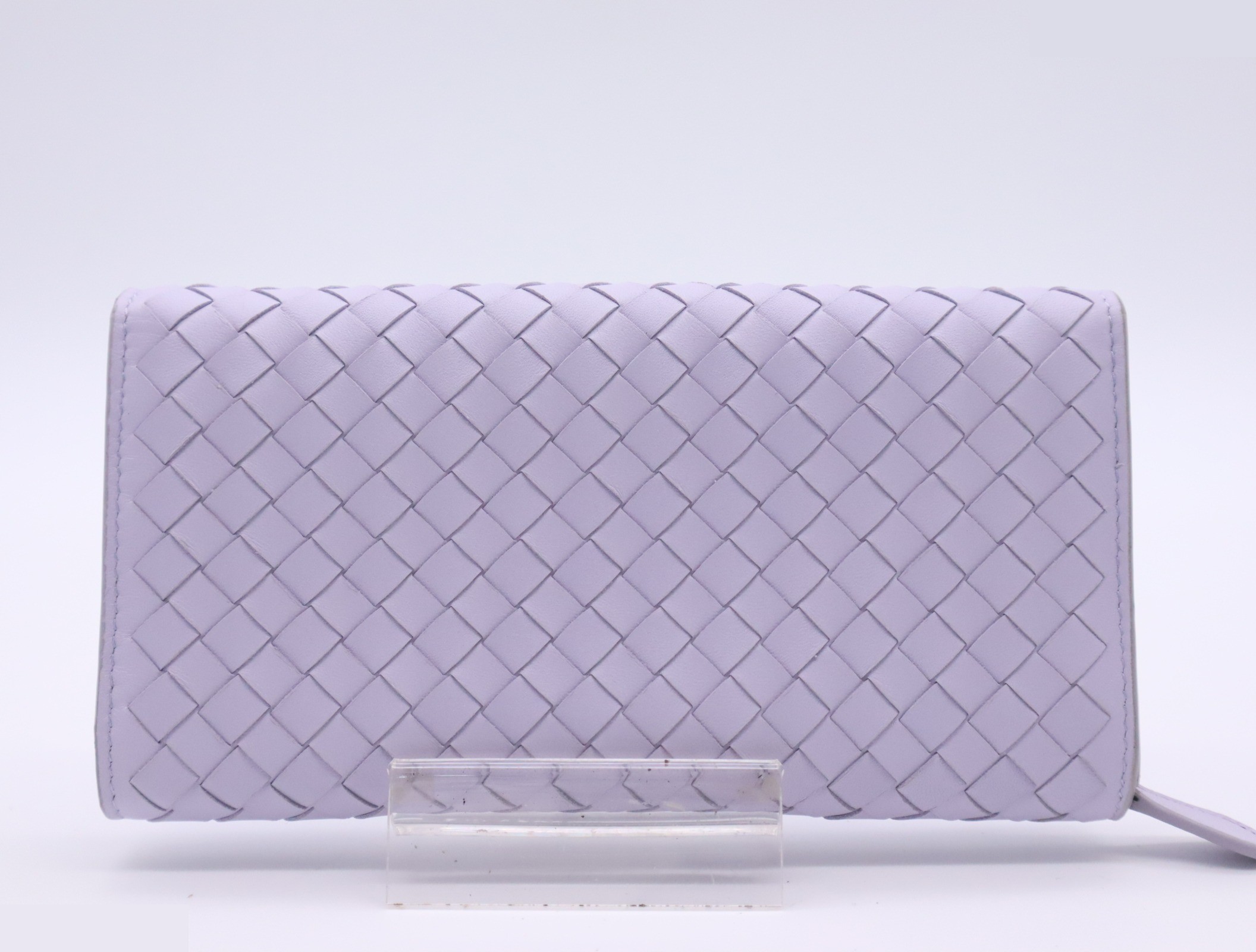 Leather Intrecciato Long Wallet, Lavender — view 2