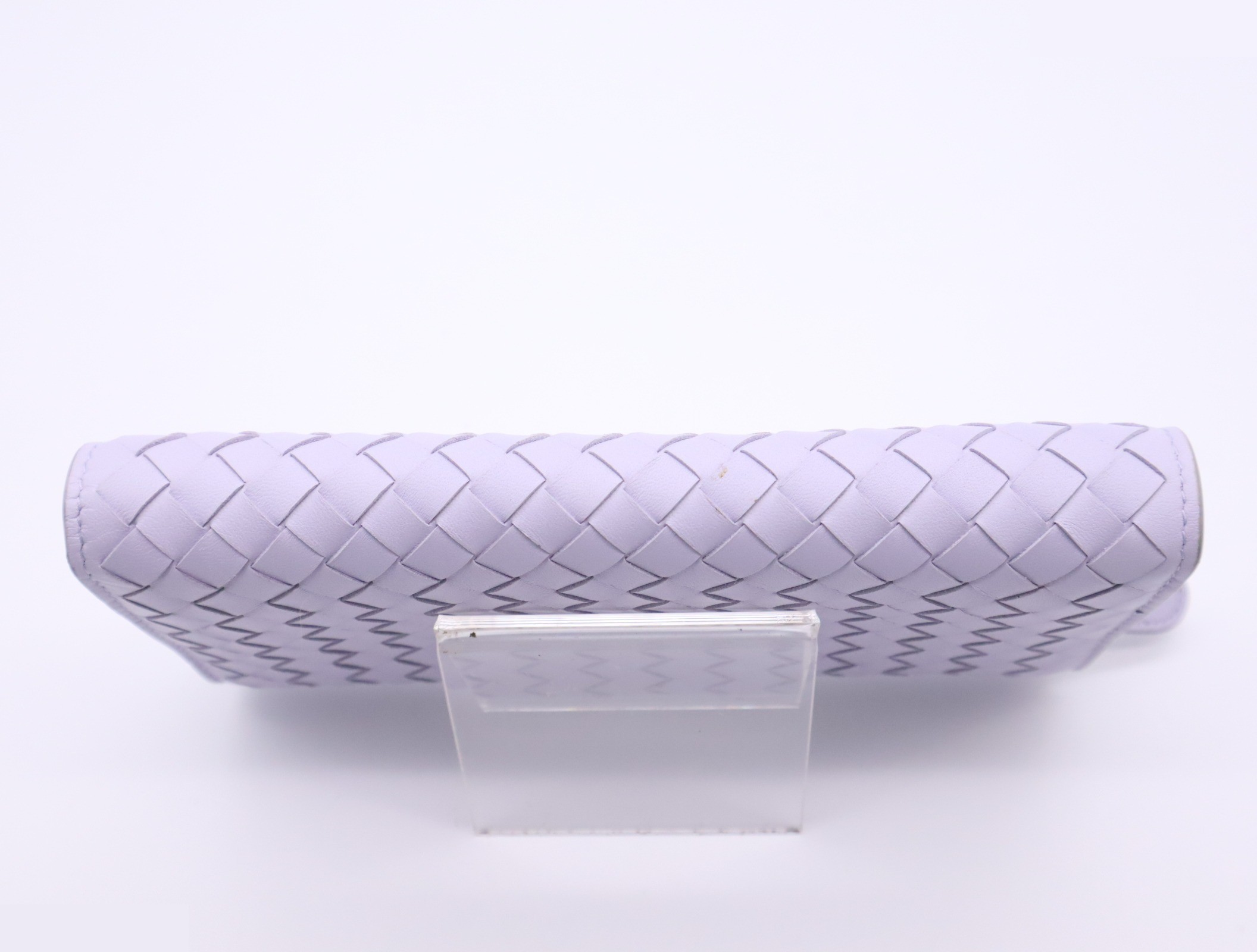 Leather Intrecciato Long Wallet, Lavender — view 4