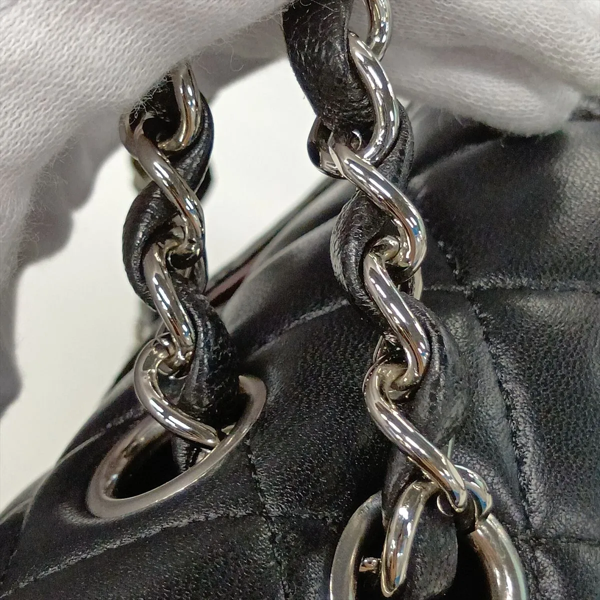 [Individually packaged] Chanel Matelassé 25 Lambskin Double Flap Double Chain Bag, Black with Silver Hardware, 24906653, serial number 24 — view 13