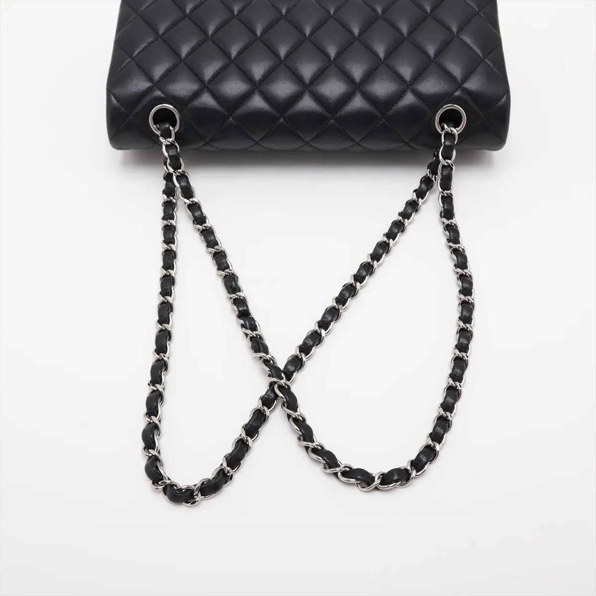 [Individually packaged] Chanel Matelassé 25 Lambskin Double Flap Double Chain Bag, Black with Silver Hardware, 24906653, serial number 24 — view 5