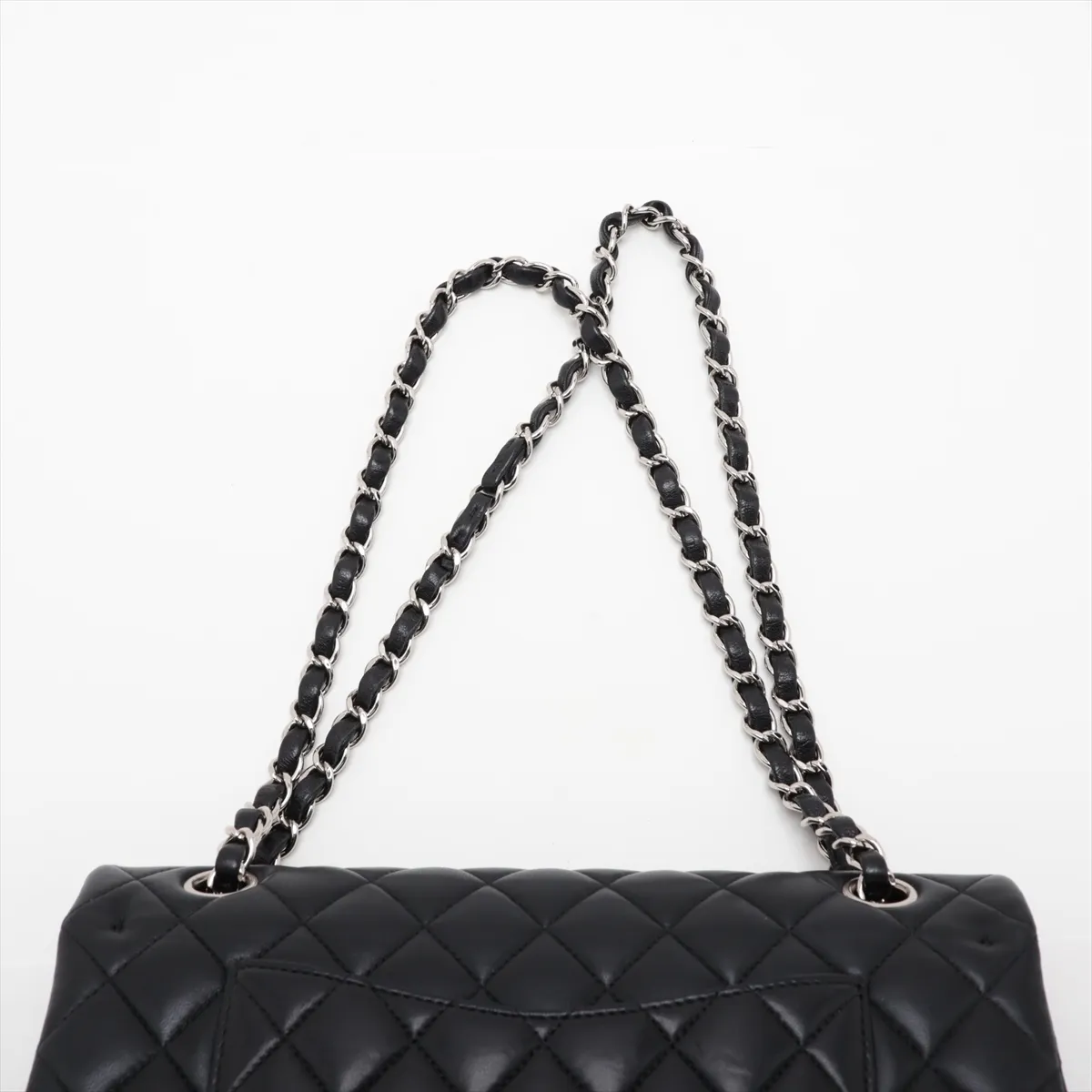 [Individually packaged] Chanel Matelassé 25 Lambskin Double Flap Double Chain Bag, Black with Silver Hardware, 24906653, serial number 24 — view 6