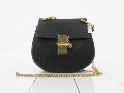 Drew Leather Chain Shoulder Bag, Black