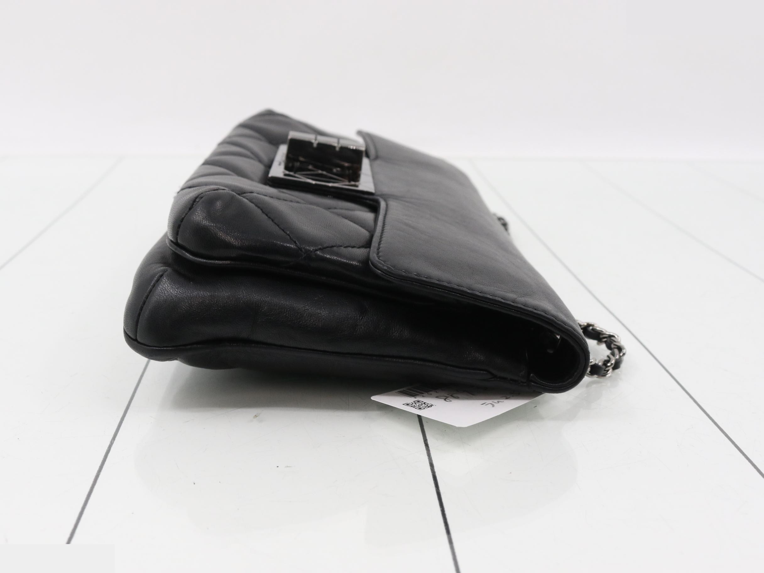 Lambskin Matelassé 2.55 Lock Chain Shoulder Bag, Black, Silver Hardware, Series 9 — view 3