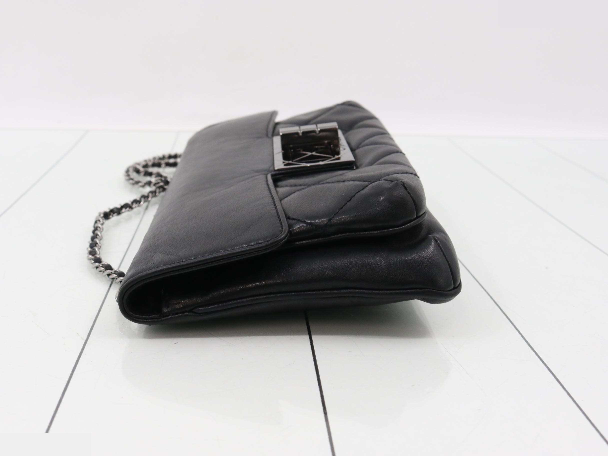 Lambskin Matelassé 2.55 Lock Chain Shoulder Bag, Black, Silver Hardware, Series 9 — view 4