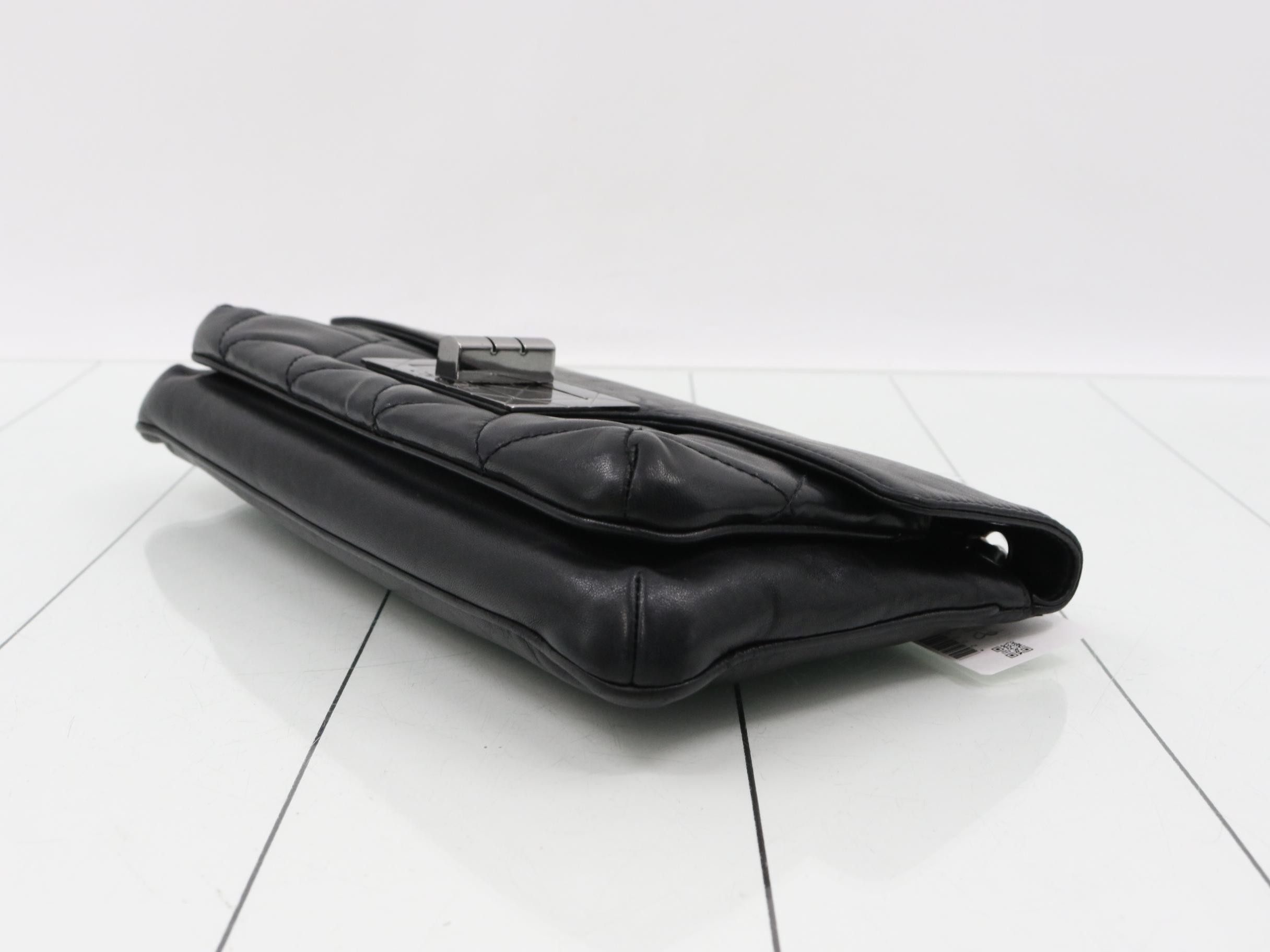 Lambskin Matelassé 2.55 Lock Chain Shoulder Bag, Black, Silver Hardware, Series 9 — view 6