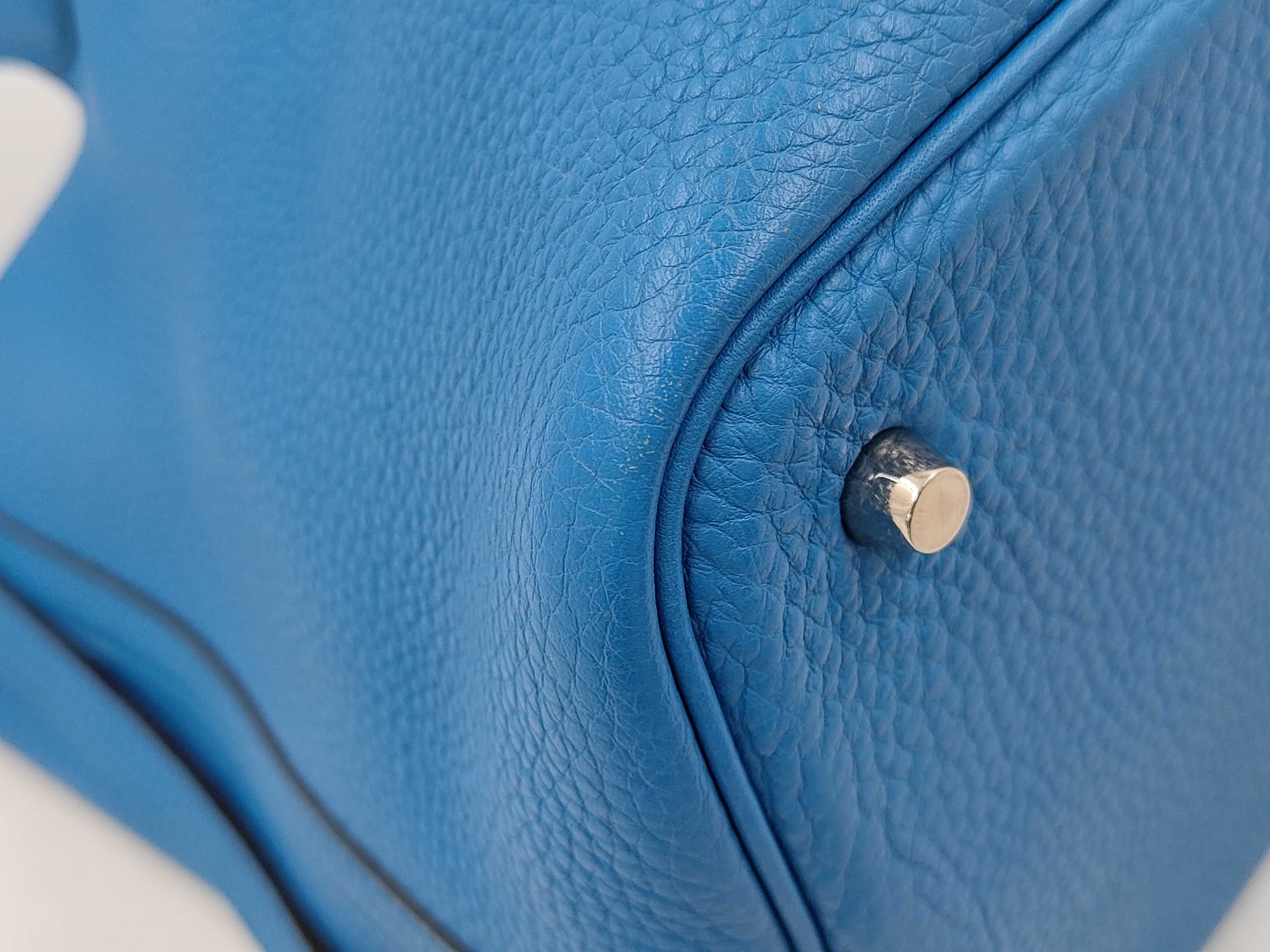 Picotin Lock MM, silver hardware, Taurillon Clemence leather, Blue Hydra, key and padlock included, A stamp/2017 production?, handbag — view 3