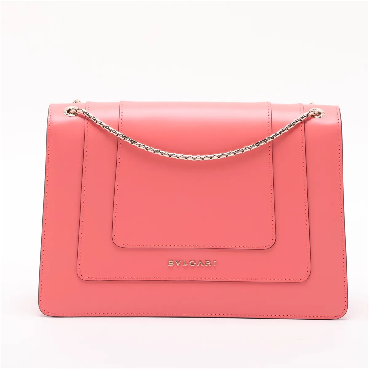 Serpenti Forever Leather Chain Shoulder Bag, Orange, with Mirror — view 2