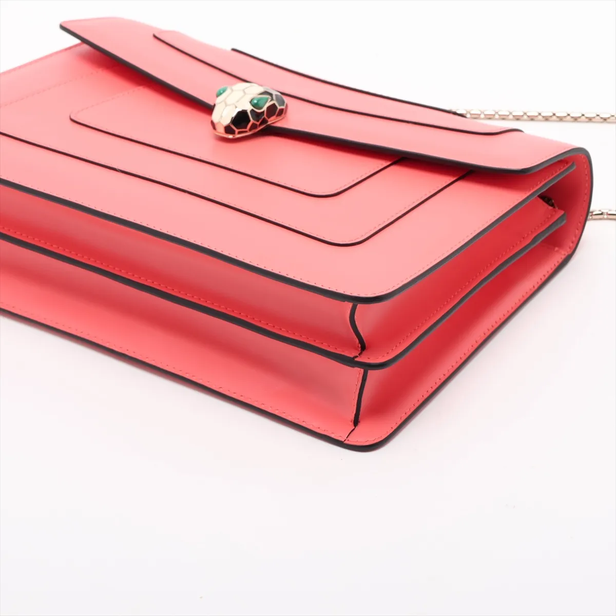 Serpenti Forever Leather Chain Shoulder Bag, Orange, with Mirror — view 3