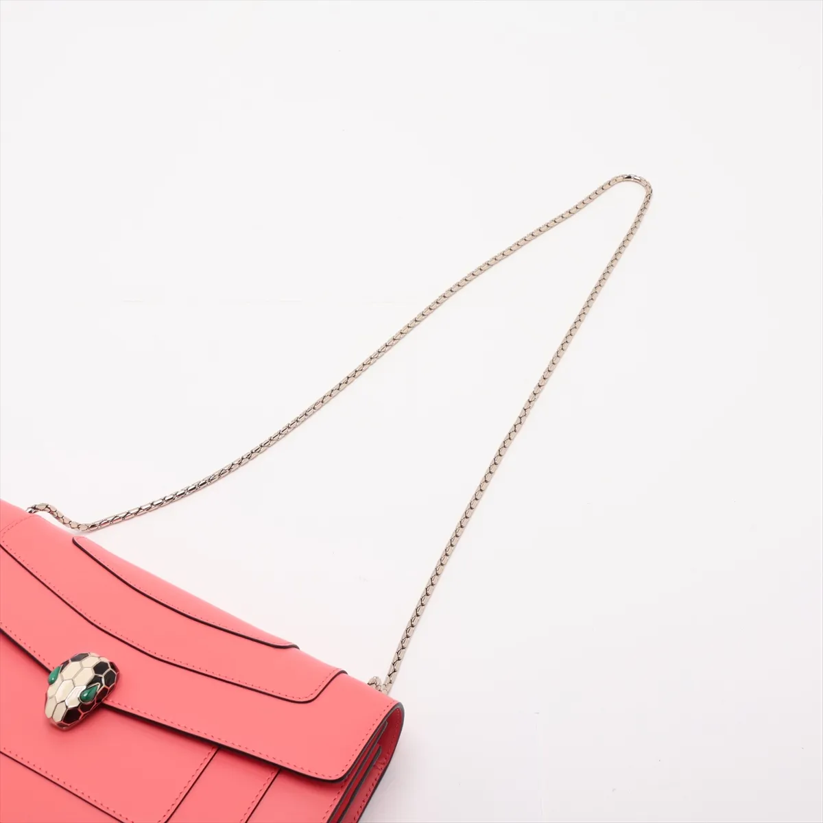 Serpenti Forever Leather Chain Shoulder Bag, Orange, with Mirror — view 5