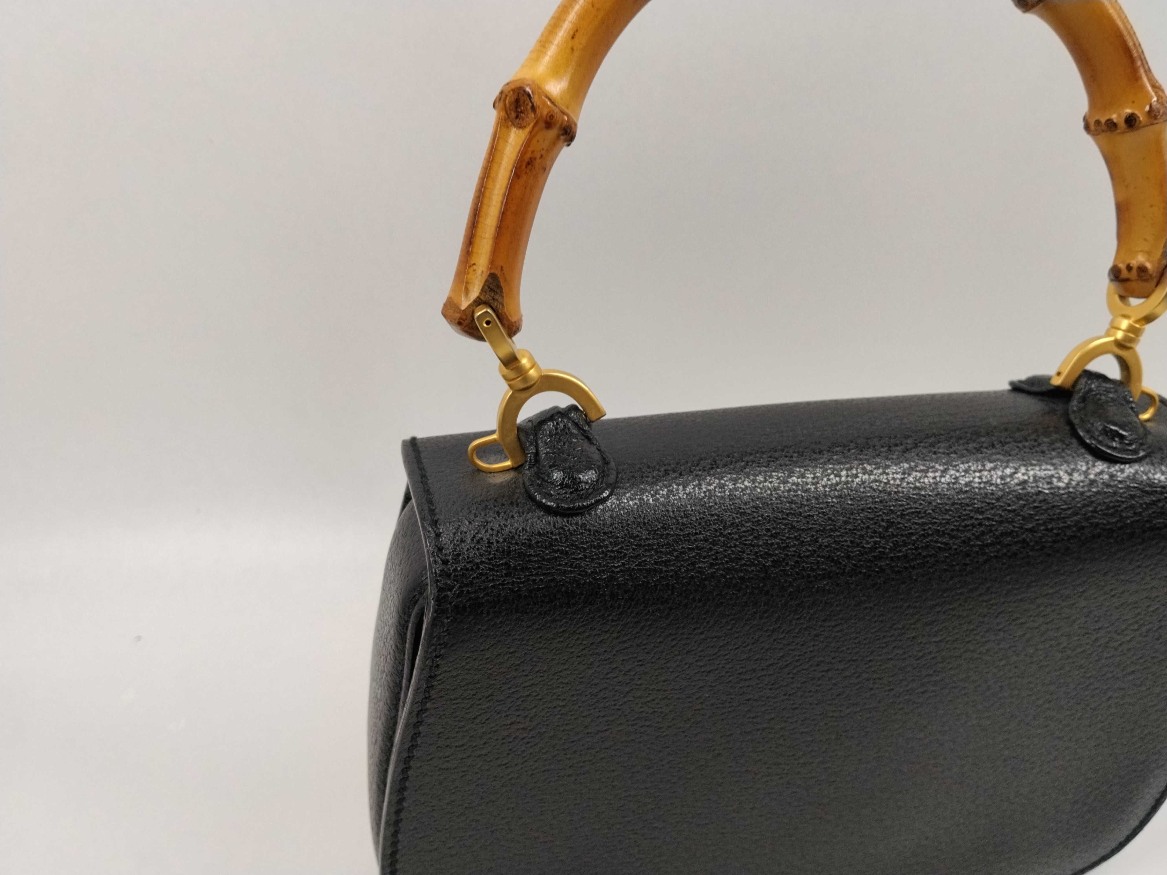 Bamboo Handle Handbag, Black — view 3