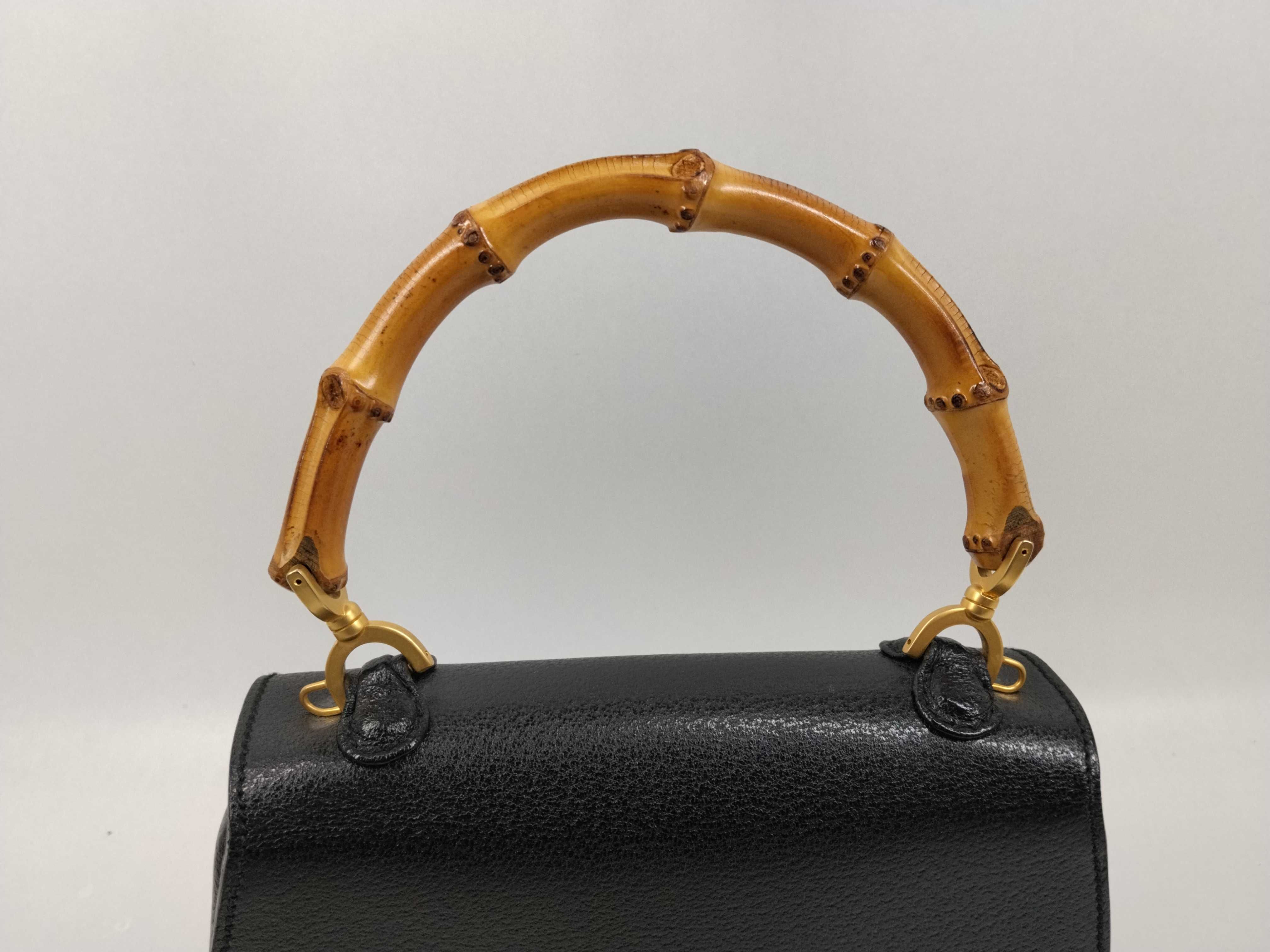 Bamboo Handle Handbag, Black — view 4