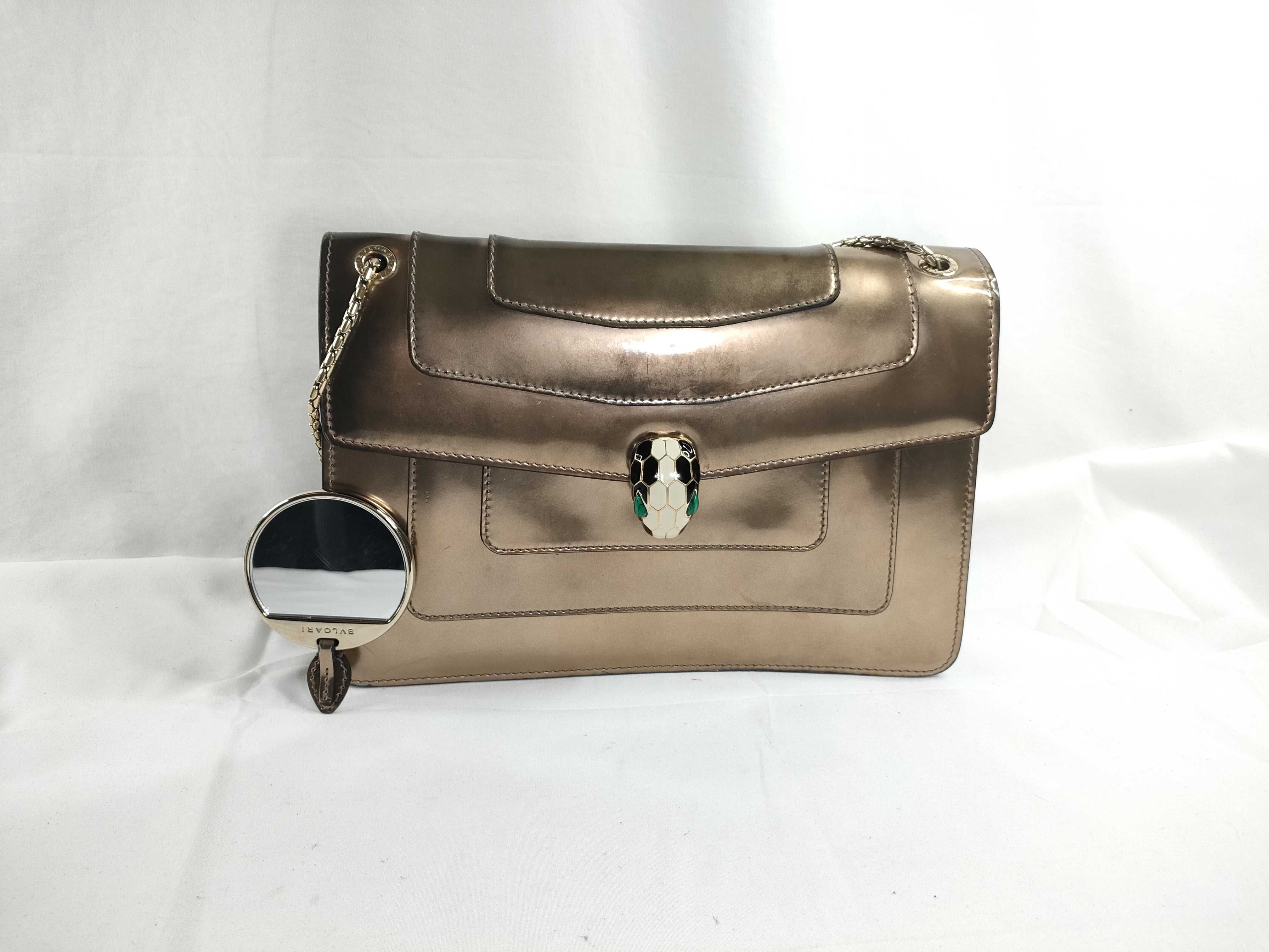 Serpenti Flap Bag Leather Metallic Bronze Shoulder Bag