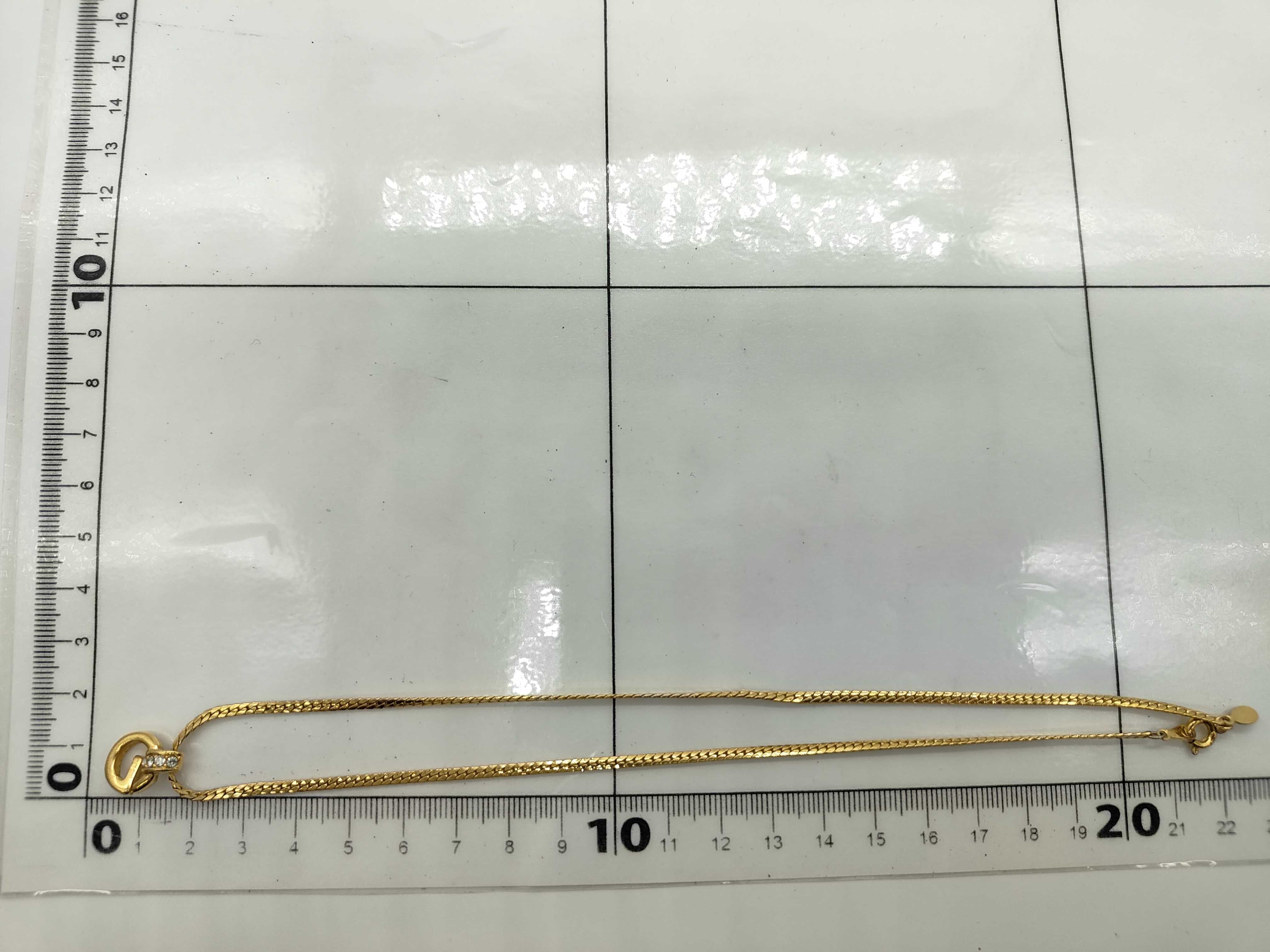 G-logo rhinestone flat snake chain herringbone chain gold necklace — view 6