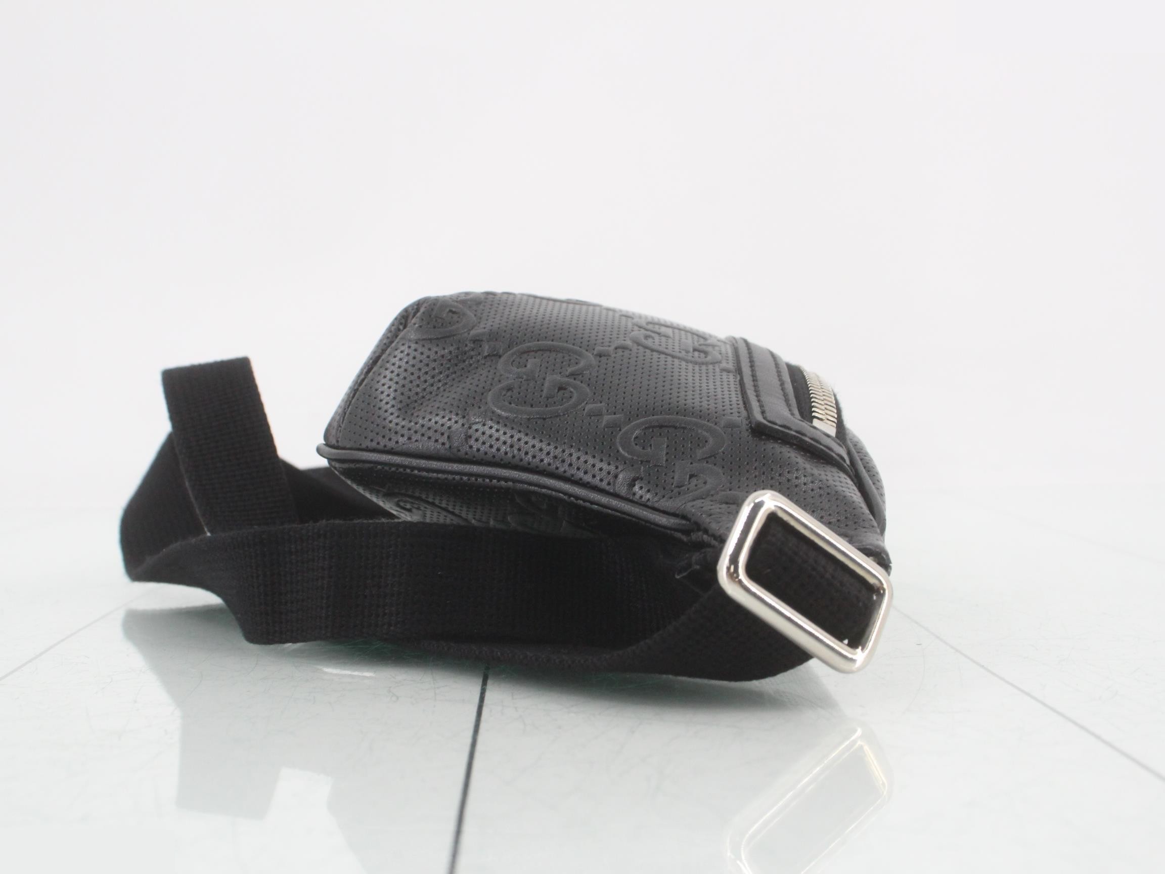 GG Embossed Mini Belt Bag, Embossed Black, Silver Hardware, 29 x 15 x 5 cm — view 3