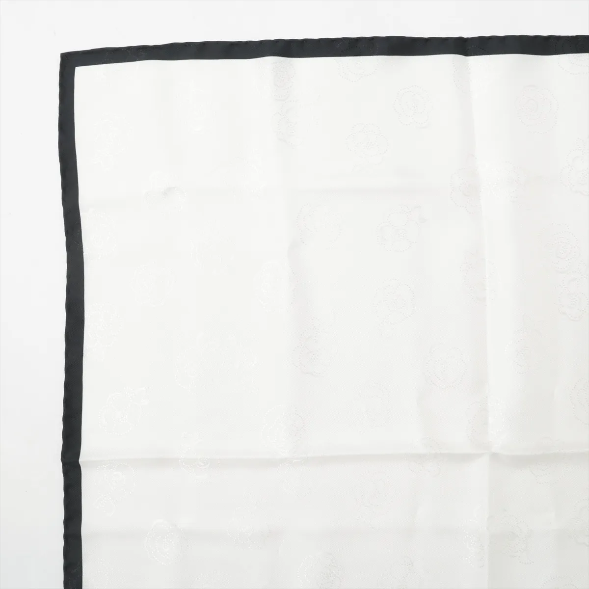 Camellia Scarf, Silk, White x Black. Shows signs of wear, — view 2