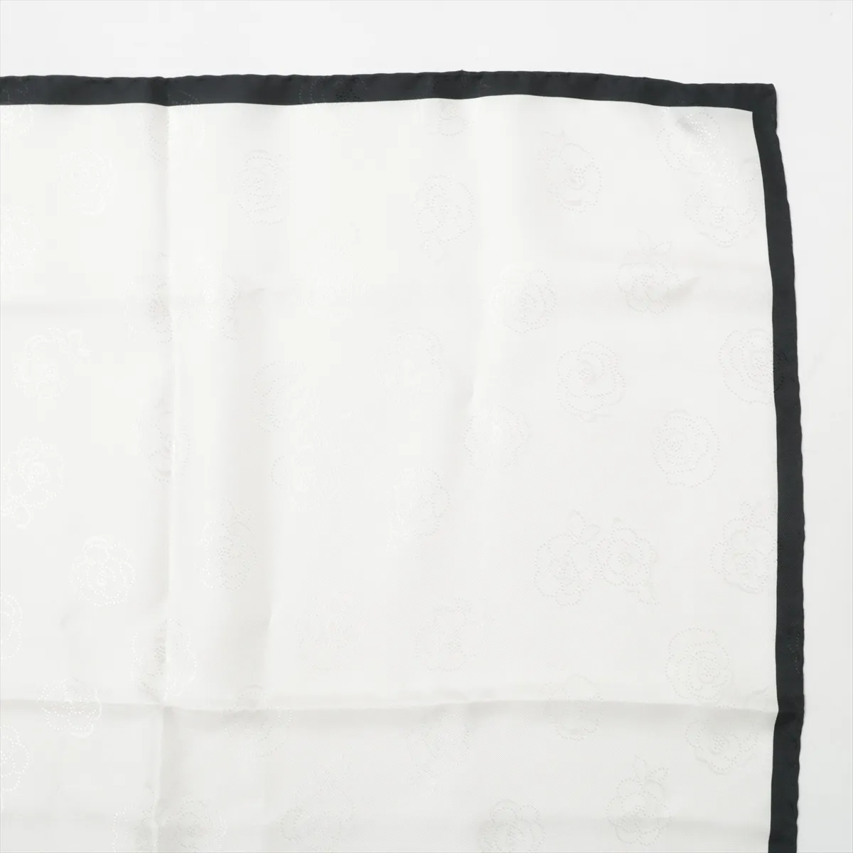 Camellia Scarf, Silk, White x Black. Shows signs of wear, — view 3