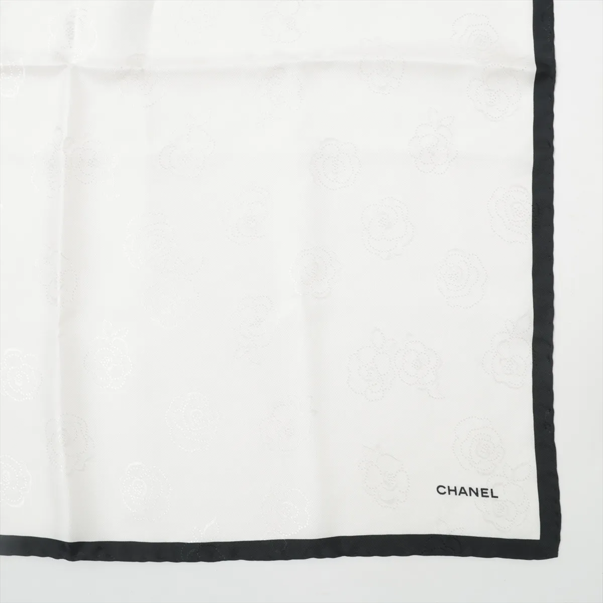Camellia Scarf, Silk, White x Black. Shows signs of wear, — view 4