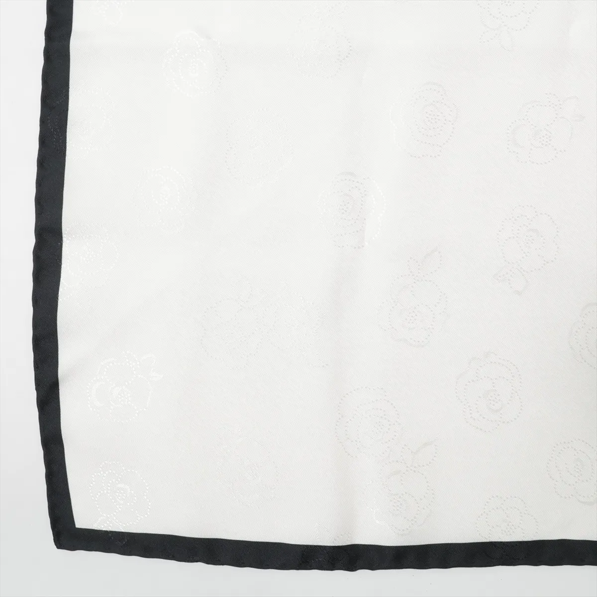 Camellia Scarf, Silk, White x Black. Shows signs of wear, — view 5