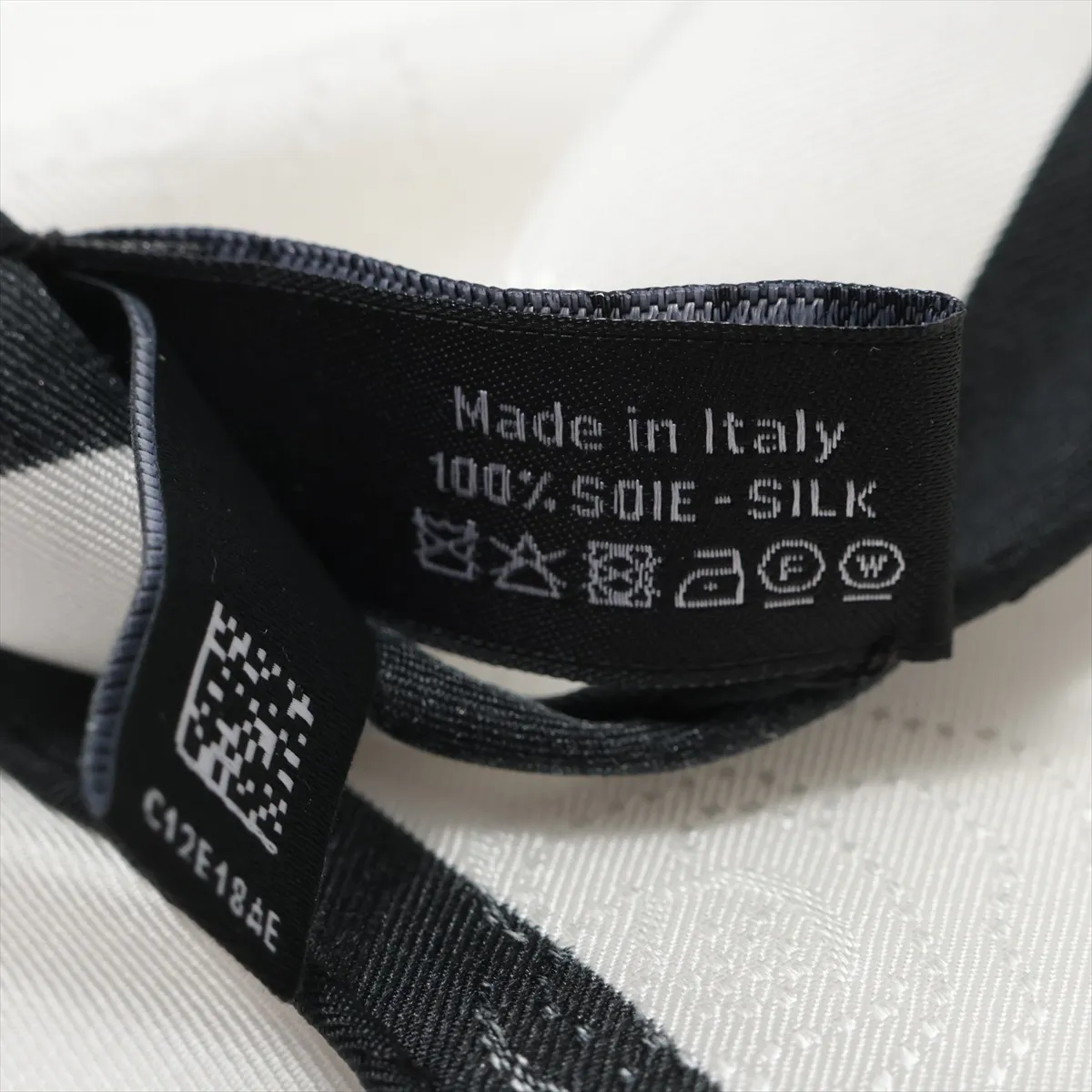 Camellia Scarf, Silk, White x Black. Shows signs of wear, — view 7