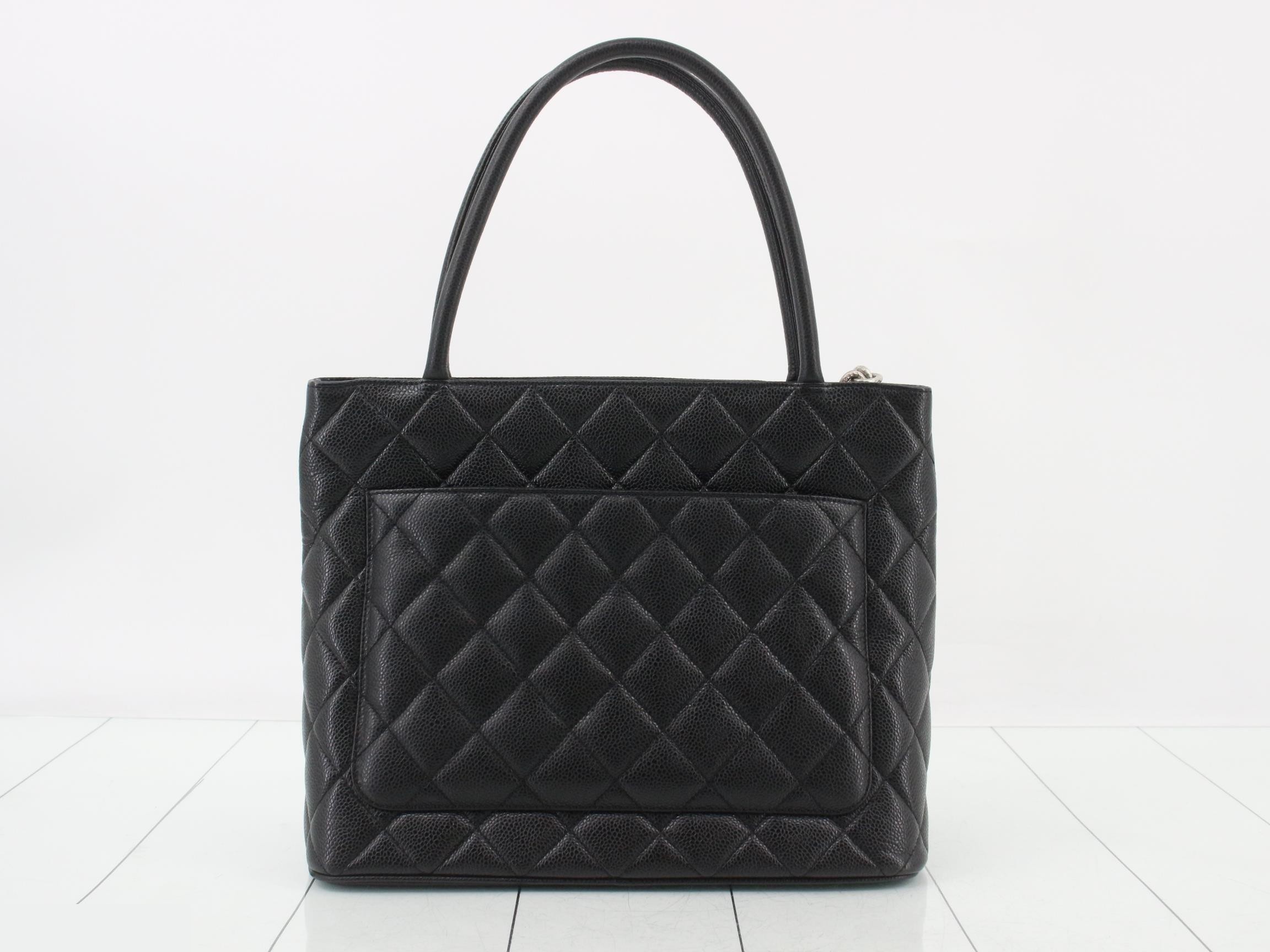 Caviar skin reissue tote bag with silver hardware — view 2
