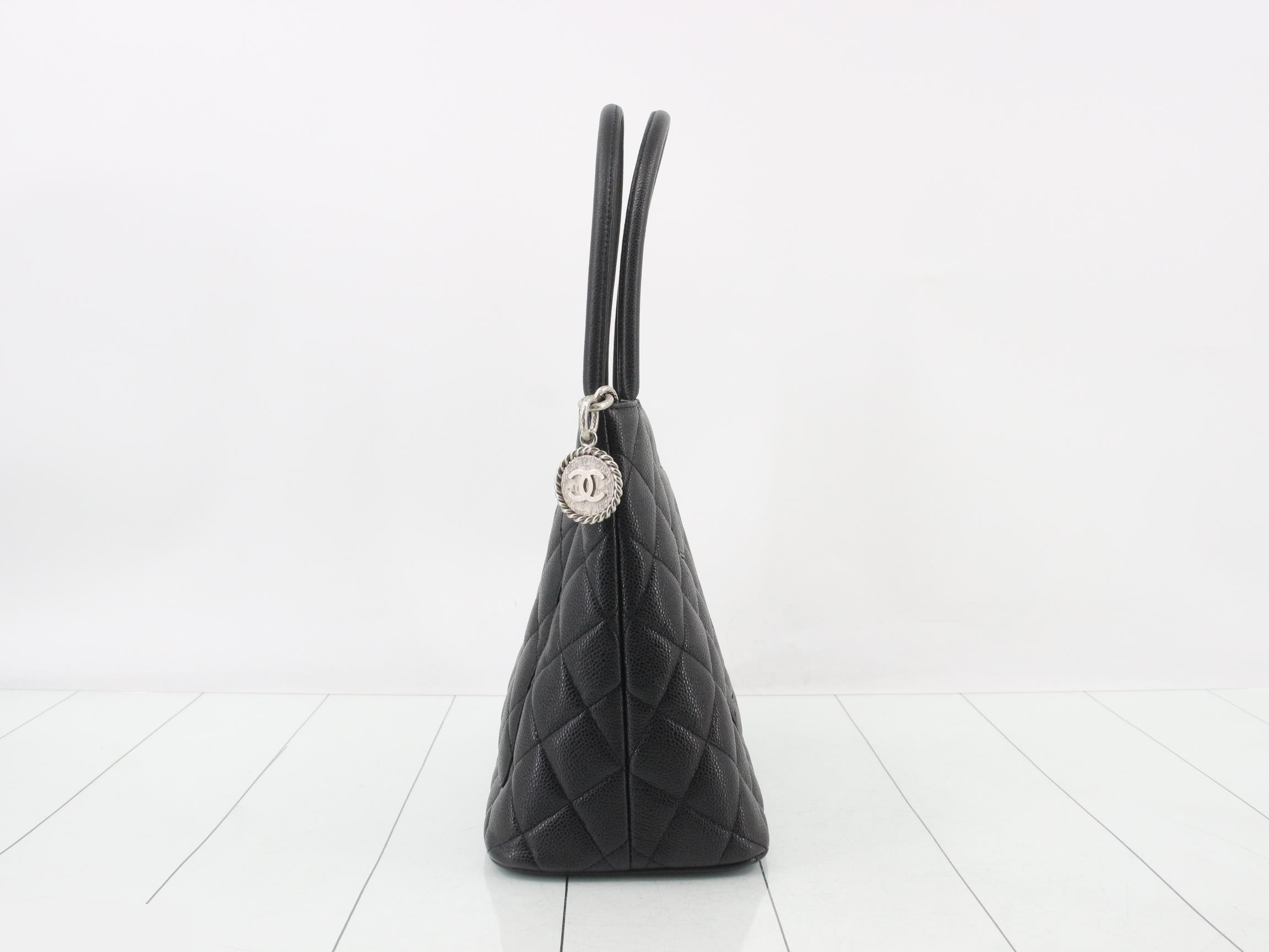 Caviar skin reissue tote bag with silver hardware — view 4