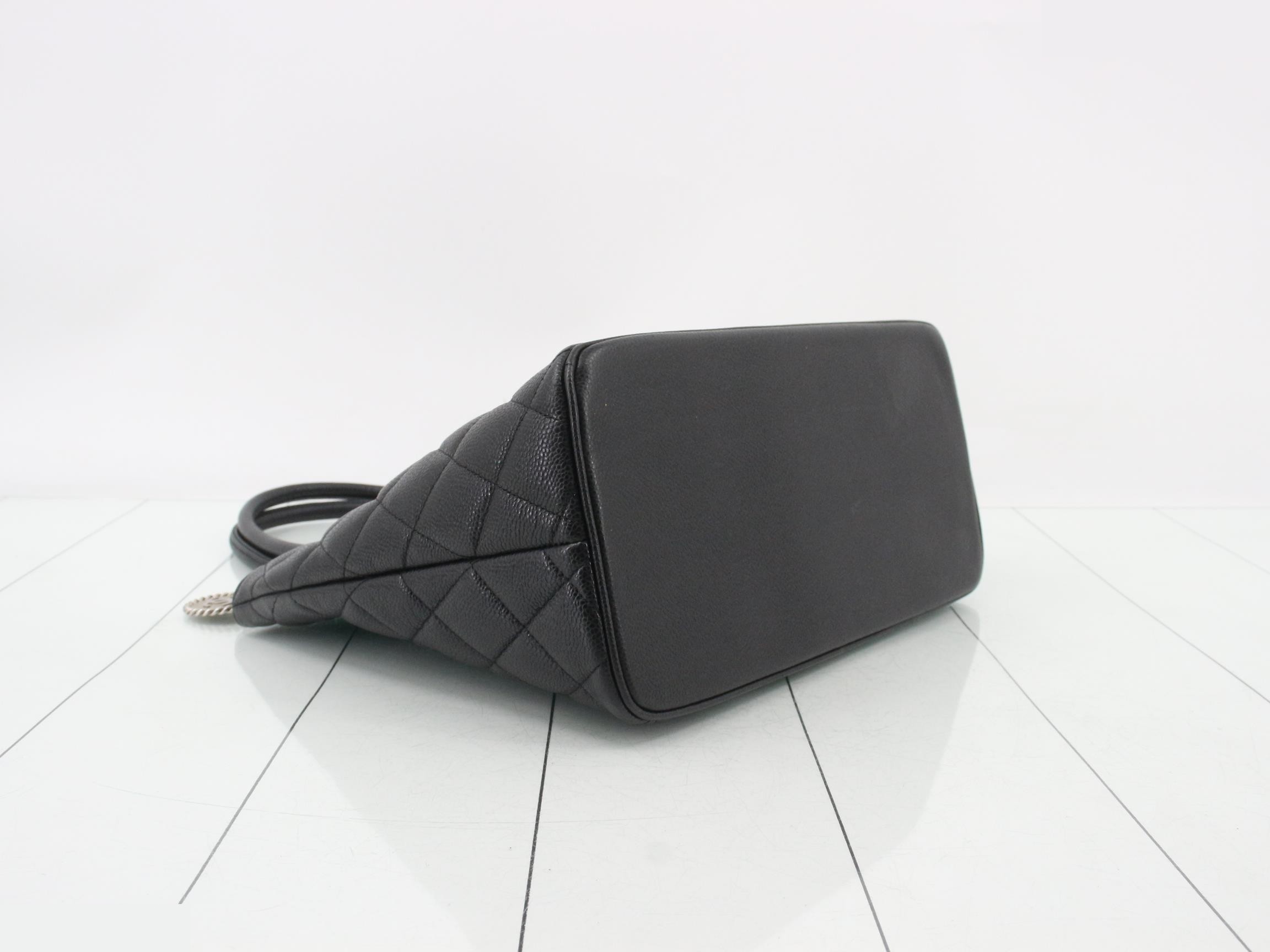 Caviar skin reissue tote bag with silver hardware — view 5