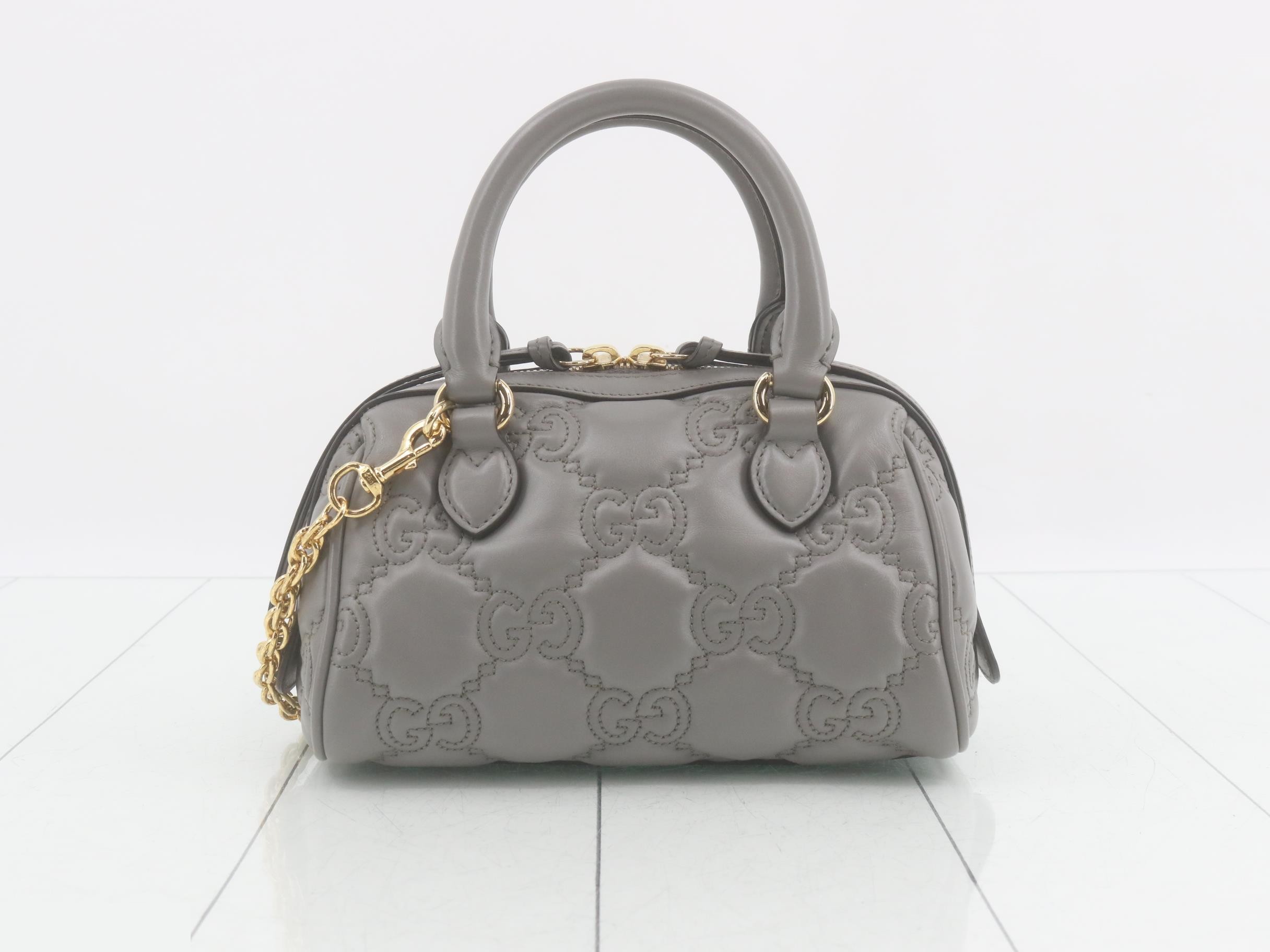 GG Matelassé Mini Bowling Bag, 2-Way, Leather, Gray, W20cm — view 2
