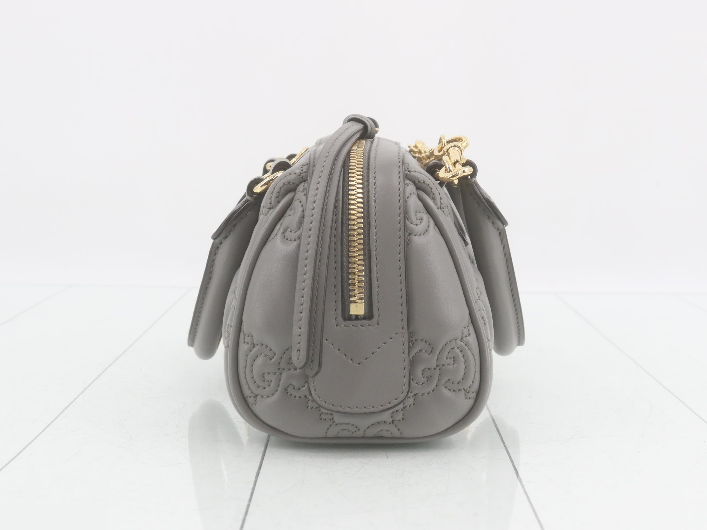 GG Matelassé Mini Bowling Bag, 2-Way, Leather, Gray, W20cm — view 3