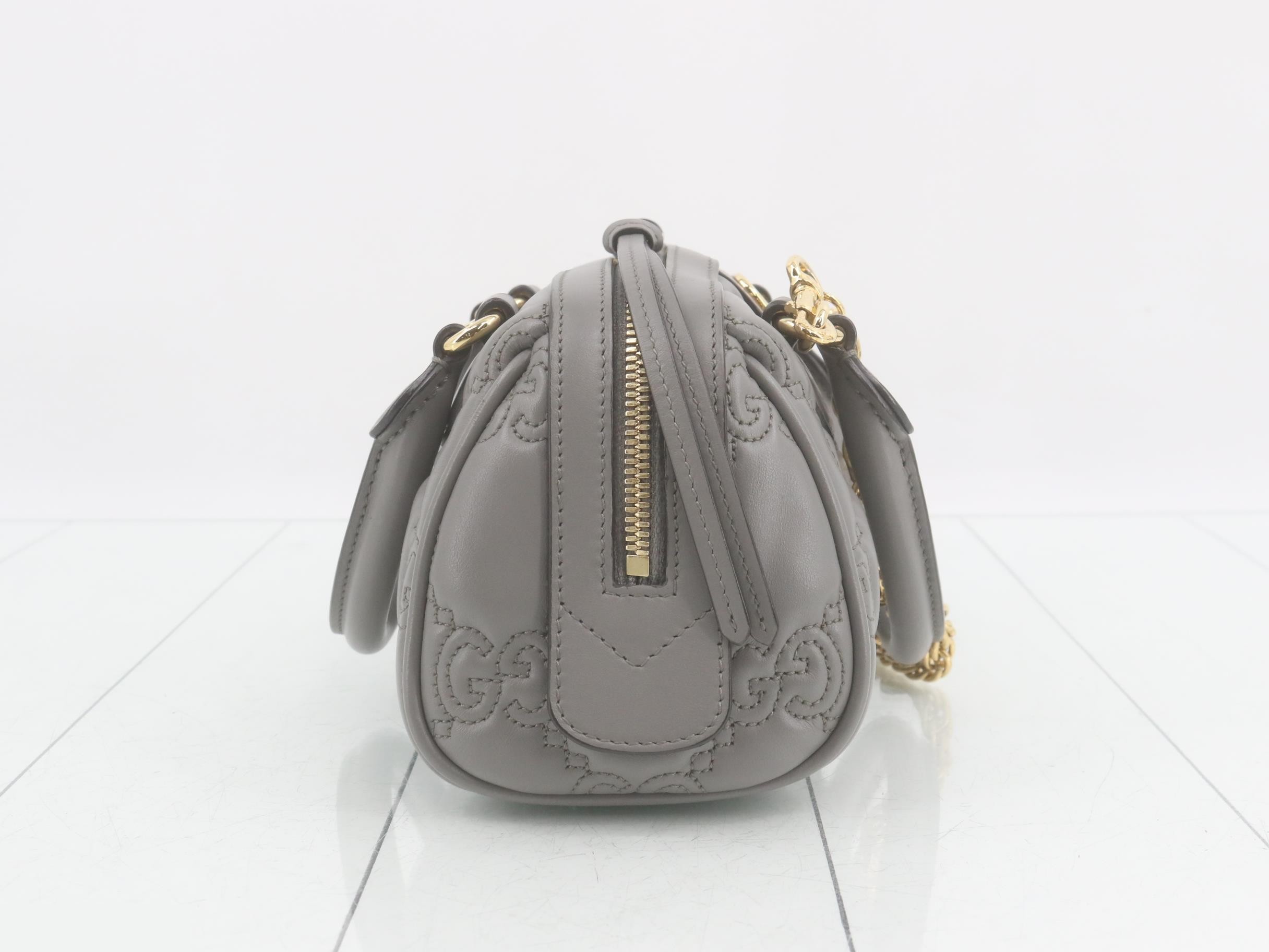 GG Matelassé Mini Bowling Bag, 2-Way, Leather, Gray, W20cm — view 4