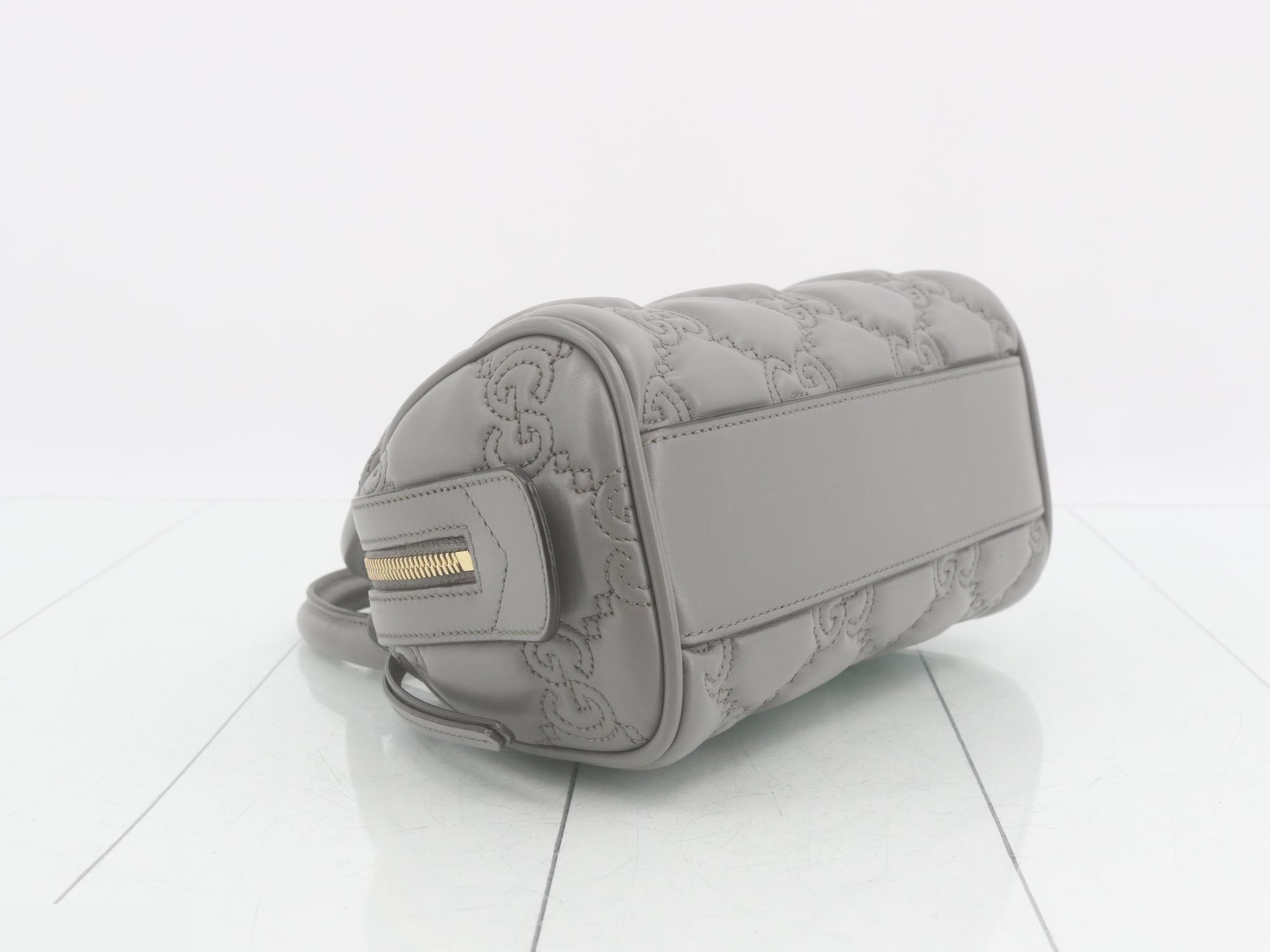 GG Matelassé Mini Bowling Bag, 2-Way, Leather, Gray, W20cm — view 5