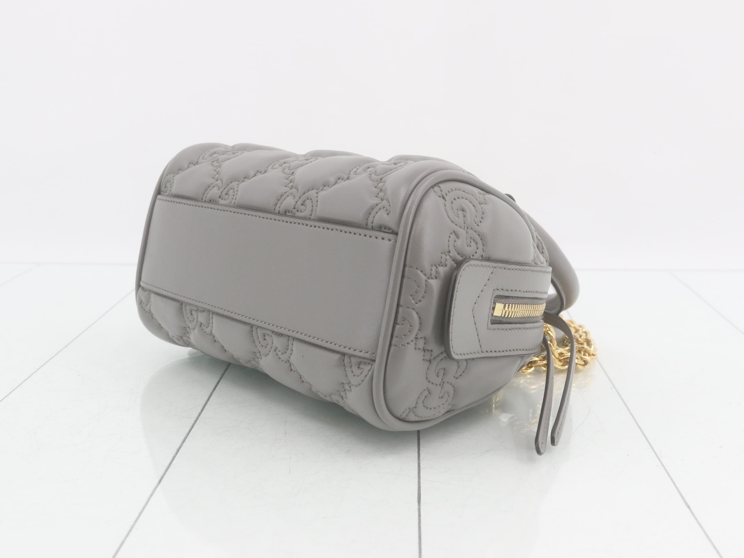 GG Matelassé Mini Bowling Bag, 2-Way, Leather, Gray, W20cm — view 6