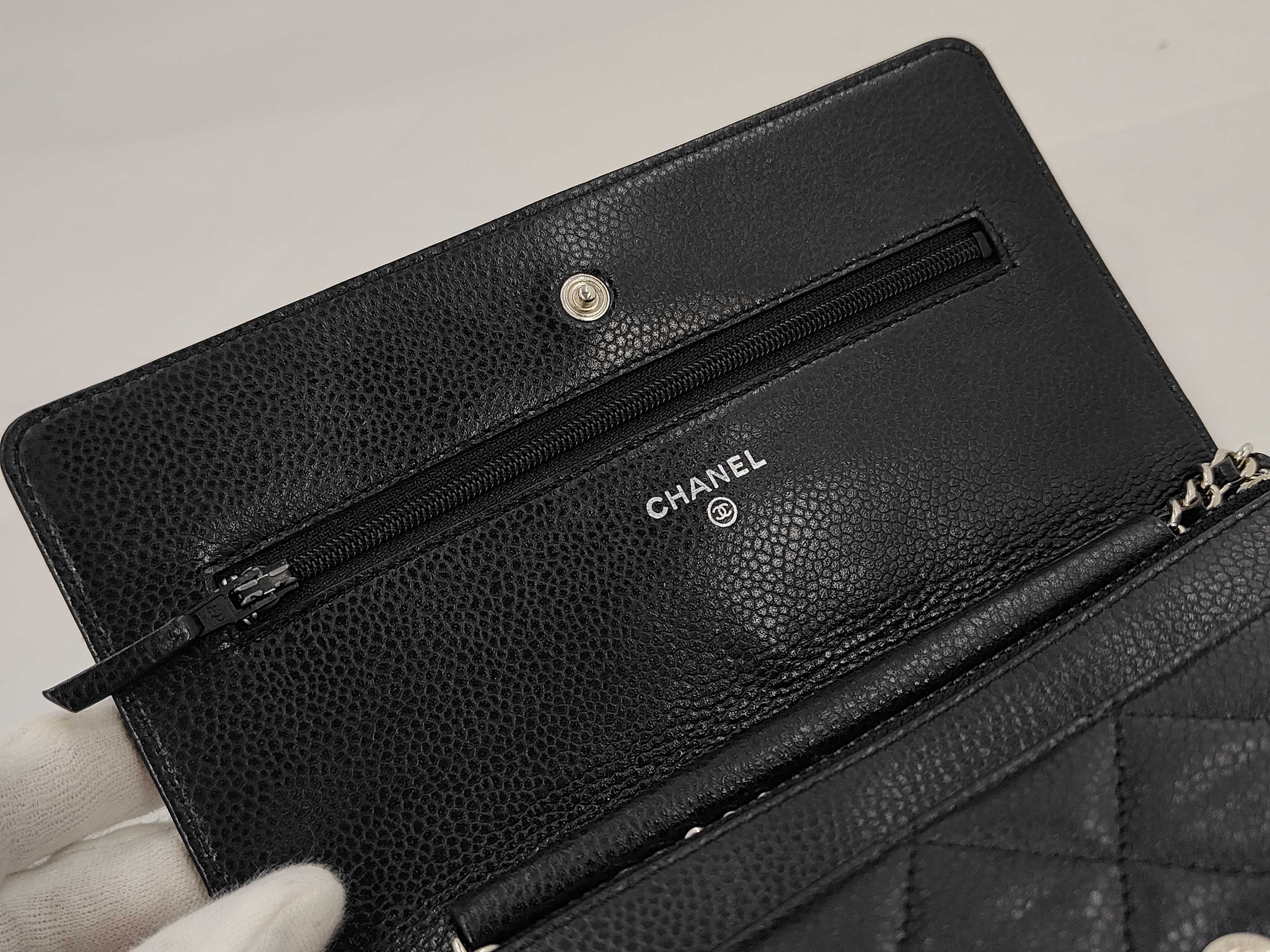 Matelassé Caviar Skin Chain Wallet, Black with Silver Hardware, Serial Number 15-series Shoulder Bag — view 11