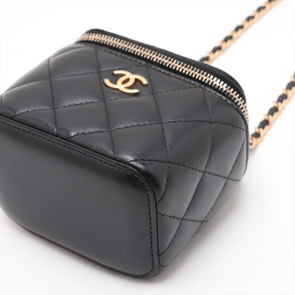 Mini Matelassé Lambskin Vanity Bag, Black with Gold Hardware, 31413803, Serial Number 31 — view 3