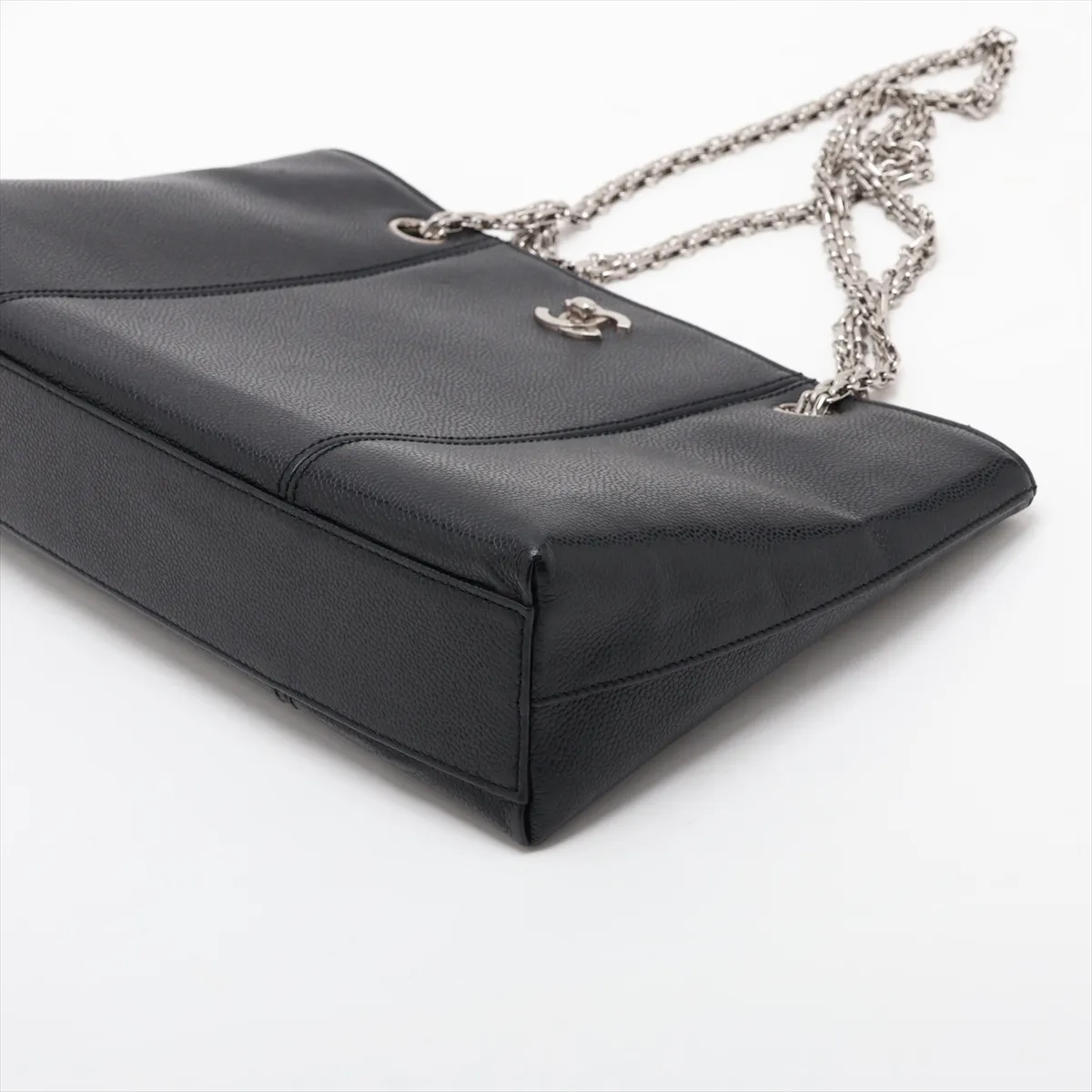 Coco Mark Caviar Skin Chain Shoulder Bag, Black with Silver Hardware, 6270460, Series 6 — view 3