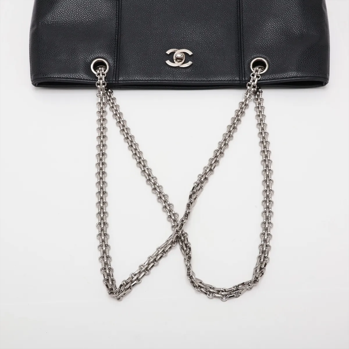 Coco Mark Caviar Skin Chain Shoulder Bag, Black with Silver Hardware, 6270460, Series 6 — view 5