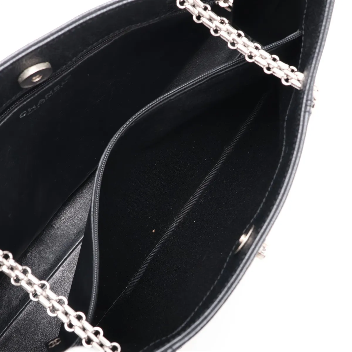Coco Mark Caviar Skin Chain Shoulder Bag, Black with Silver Hardware, 6270460, Series 6 — view 9