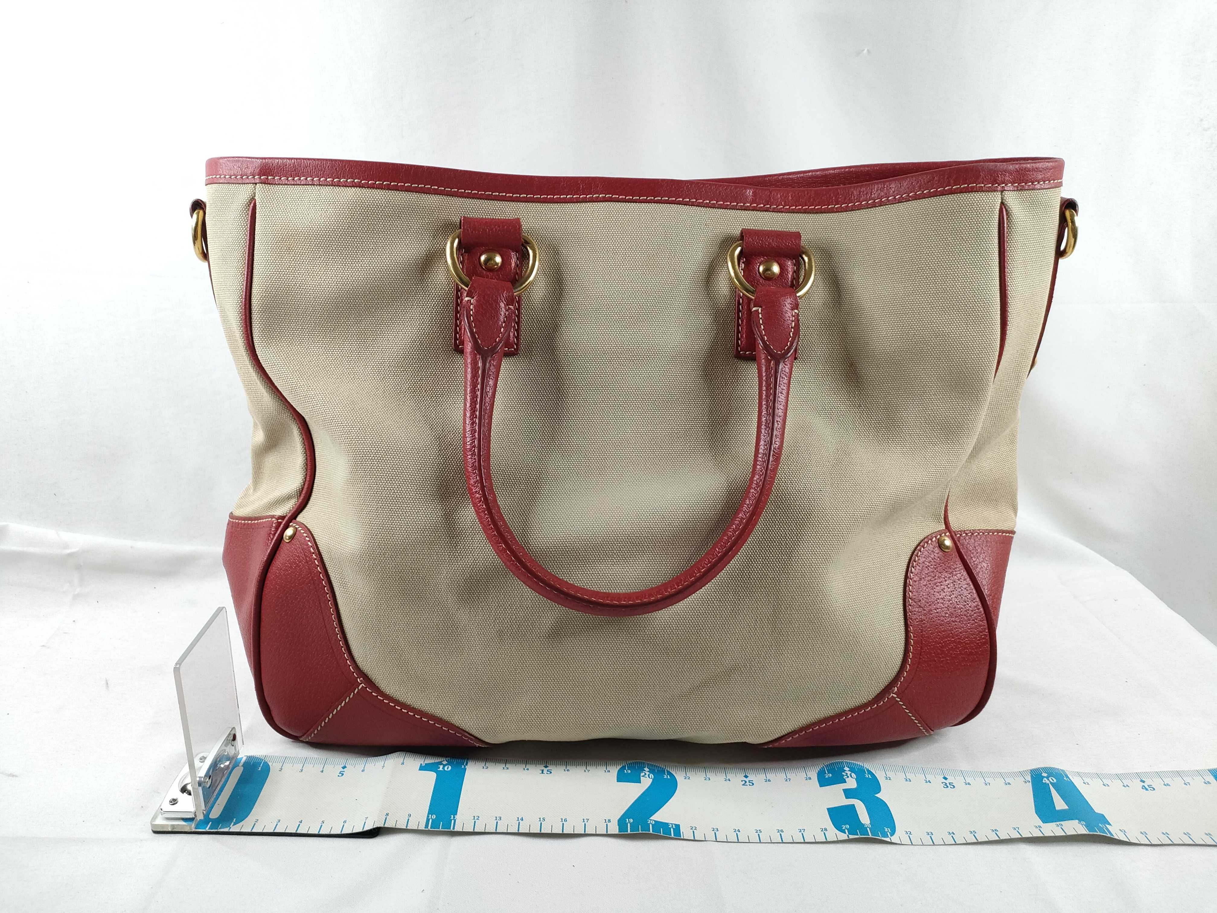 Saffiano Leather-Trimmed Canvas Canapa Satchel Tote Shoulder Bag 2-Way Red BN2129 Tote Bag — view 2