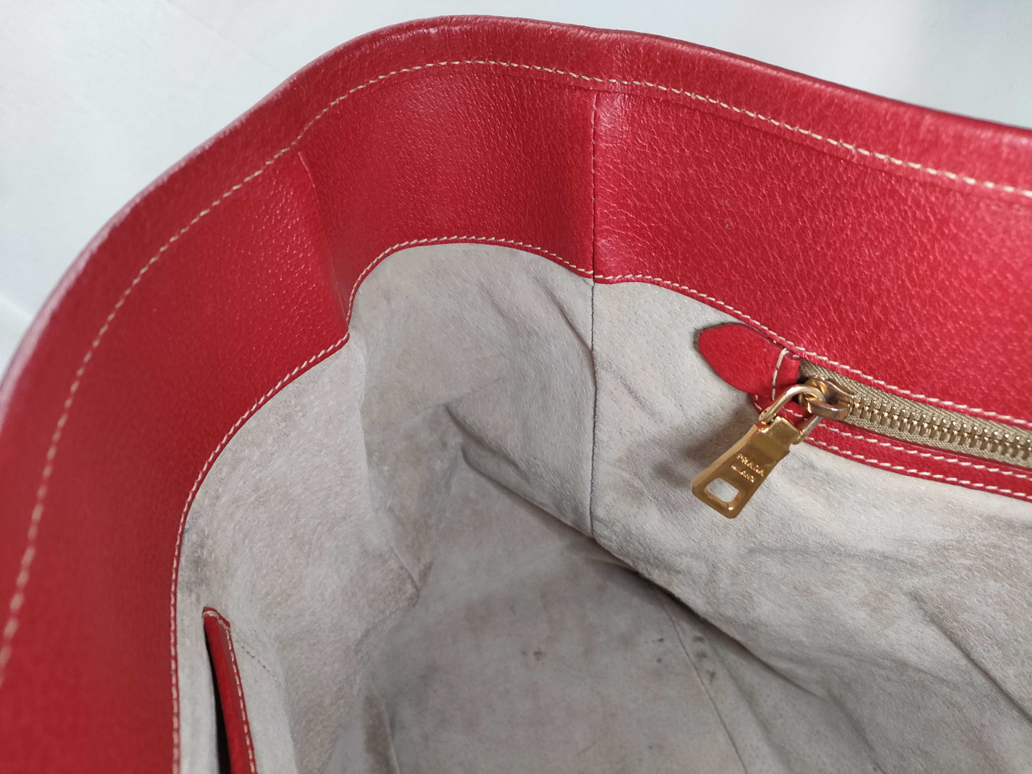 Saffiano Leather-Trimmed Canvas Canapa Satchel Tote Shoulder Bag 2-Way Red BN2129 Tote Bag — view 11