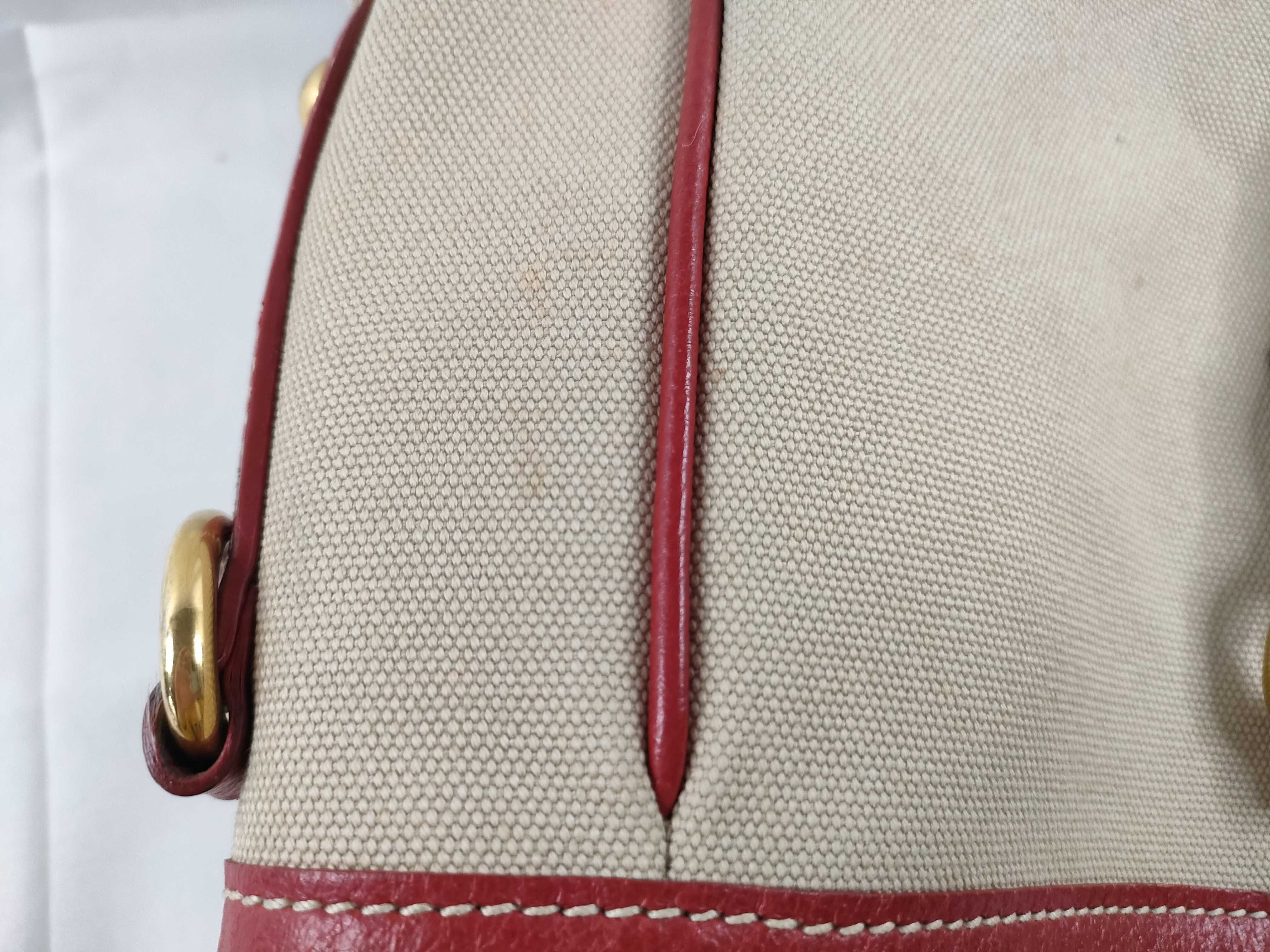 Saffiano Leather-Trimmed Canvas Canapa Satchel Tote Shoulder Bag 2-Way Red BN2129 Tote Bag — view 14