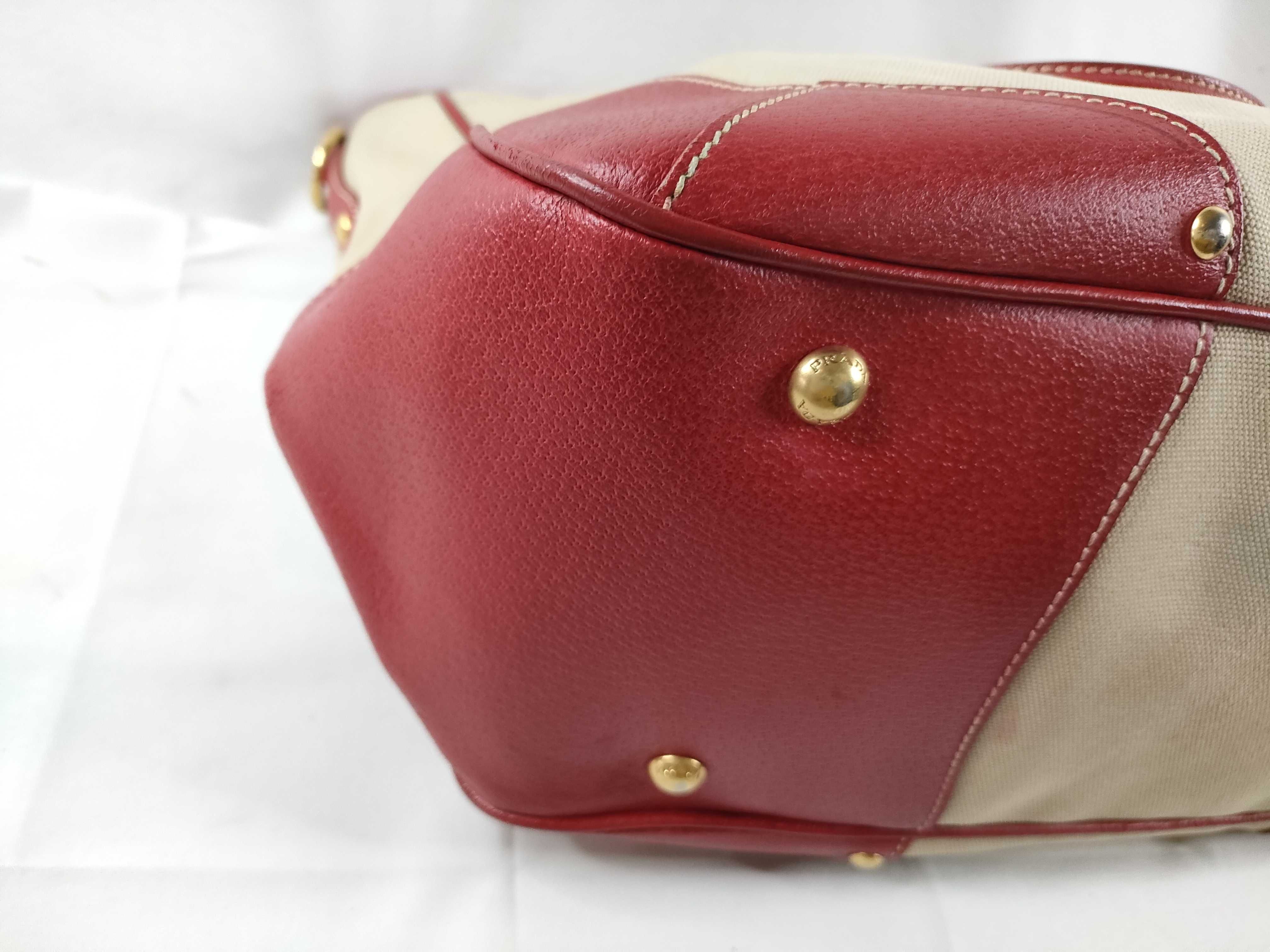Saffiano Leather-Trimmed Canvas Canapa Satchel Tote Shoulder Bag 2-Way Red BN2129 Tote Bag — view 3