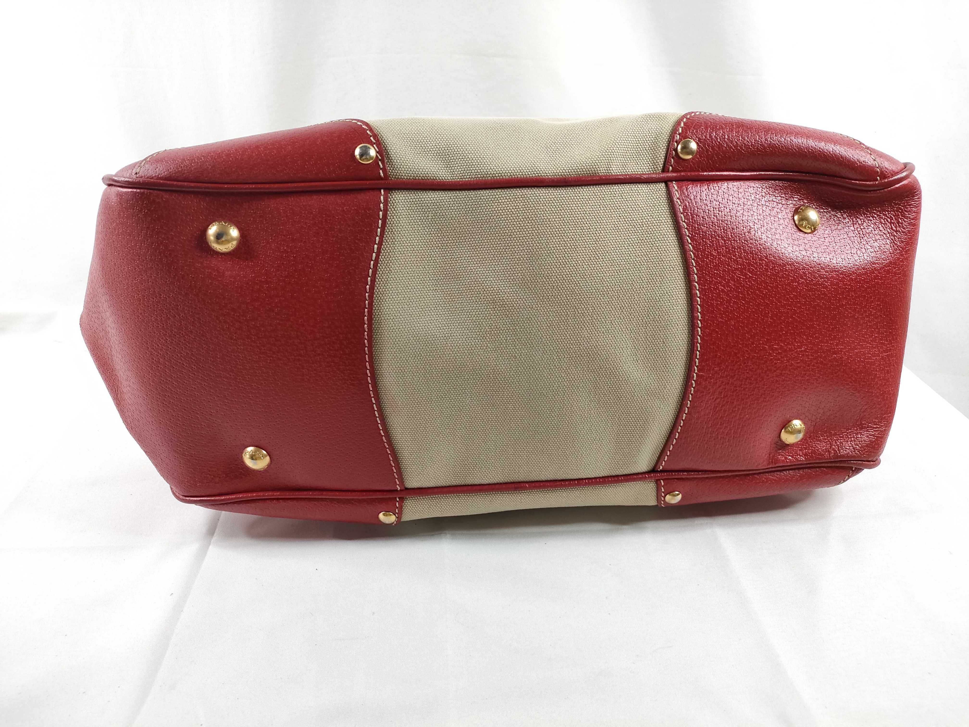 Saffiano Leather-Trimmed Canvas Canapa Satchel Tote Shoulder Bag 2-Way Red BN2129 Tote Bag — view 4
